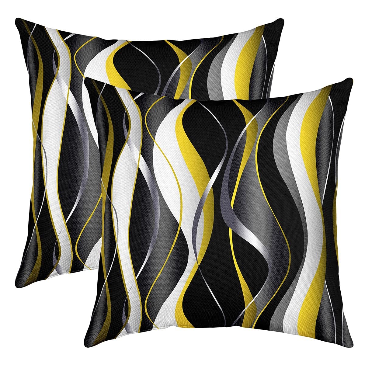 Loussiesd Geometric Throw Pillow Covers 20"x20" Set of 2 Soft White Yellow Black Grey Lines Cushion Covers for for Sofa Modern Abstract Art Decorative Pillowcases Outdoor Pillows Covers