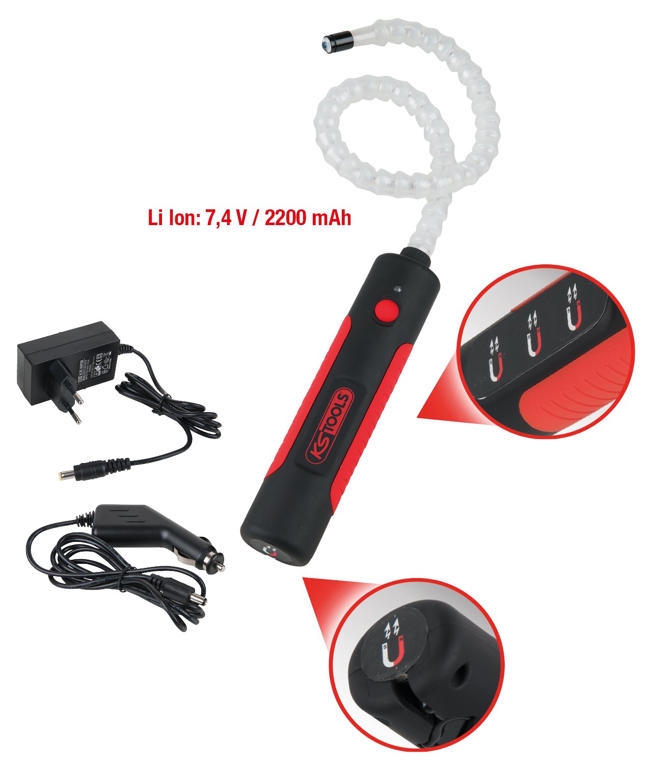 KS Tools 150.4345 Flexible Inspektionslampe, 6 Watt LED + 1 LED Kopflicht