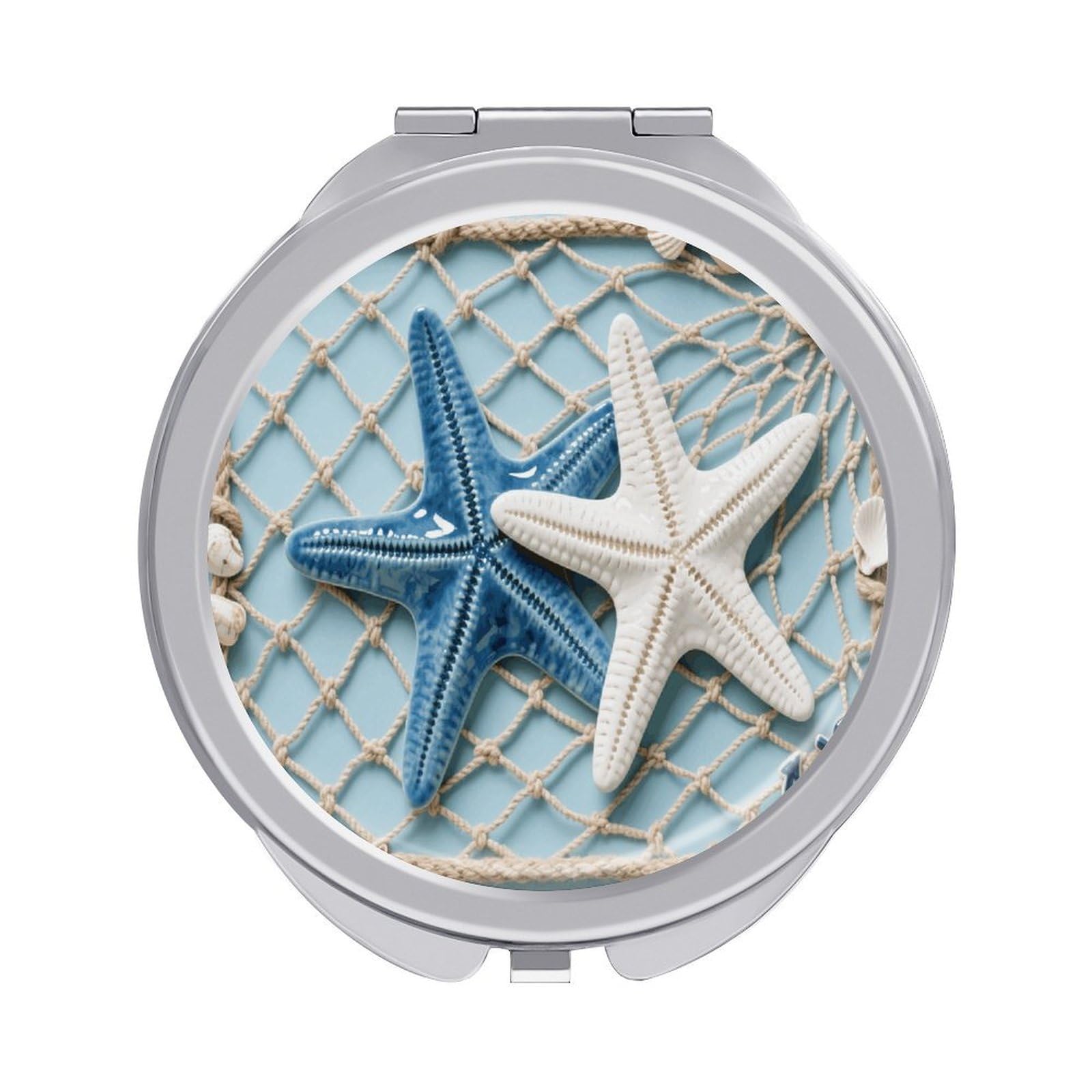VstaDank Sea Theme Starfish Travel Makeup Mirror 2 X /1 X Magnifying Mini Vintage Pocket Mirror for Purse Small Portable Folding Small Round Mirrors Portable Vanity Mirrors for Women