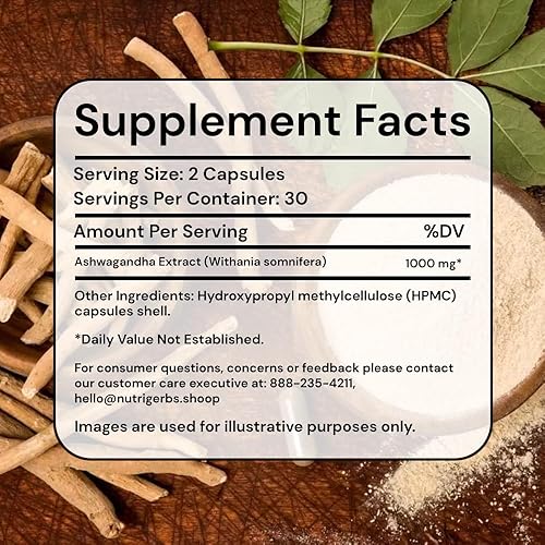 Miniatura 5 de Cápsulas de extracto orgánico de Ashwagandha  Controla el estrés y la ansiedad, el estado de ánimo natural y el apoyo energético, mejora el sistema