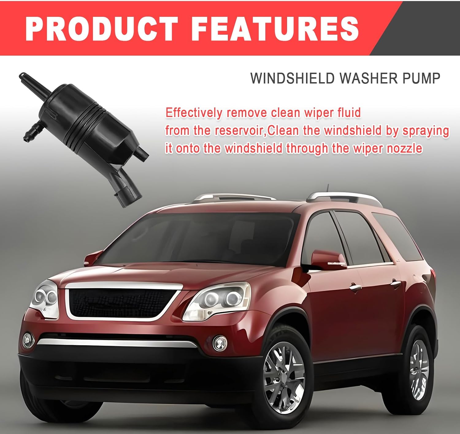 Front Windshield Washer Pump with Grommet, Compatible With Chevy, Blazer 87-05, C2500/3500 88-00, SiIverado 1500 99-07, Slerra 3500 2001-2006, CTS 11-15 etc, Replace#385-232316A, 89025062