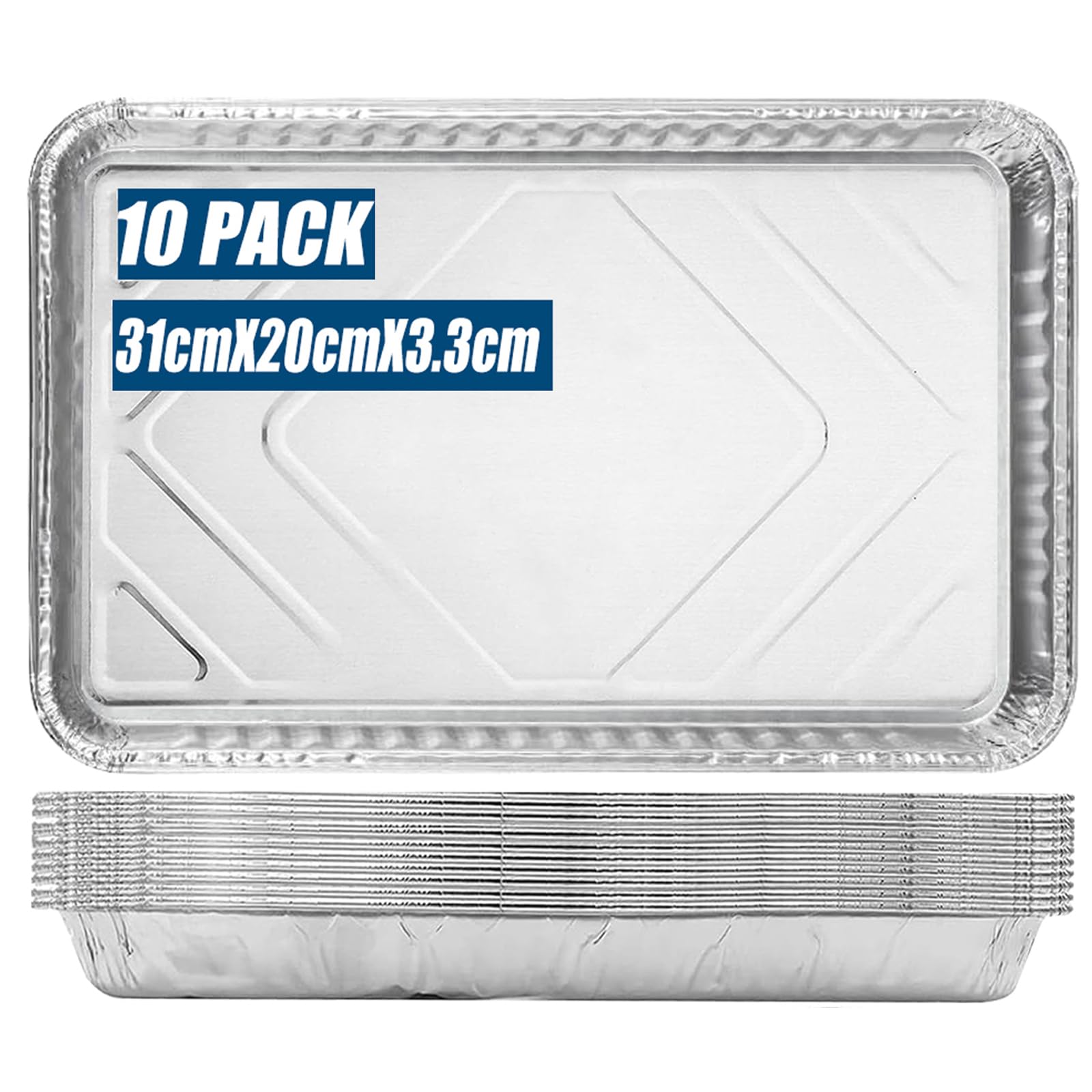 MUAMAX 10 Disposable Aluminum Foil Baking Trays,(32x20x3.3),Tin Foil Containers for Bakes,Aluminium Foil Tray Bakes,Rectangular Tin Tray for Baking,Cooking,Roasting