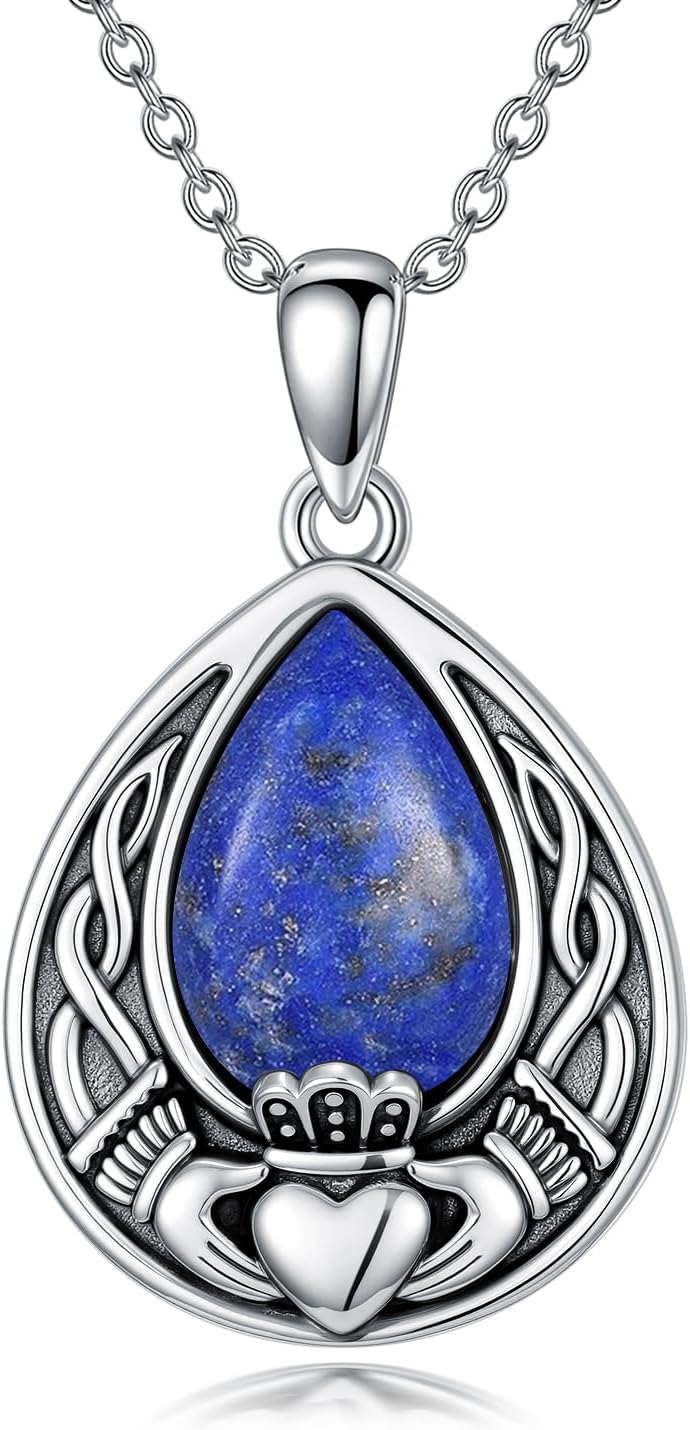 PELOVNY Celtic Knot Necklaces for Women 925 Sterling Silver Gemstone/Birthstone Teardrop Infinity Necklace Irish Celtic Pendant Jewelry Gifts for Mom Daughter Wife Sister