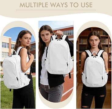 Simple School Backpack,Bookbag Casual Lightweight Travel Rucksack Daypack Backpacks for Men Women College High School Bags backpack for Boys Girls Teens (White)