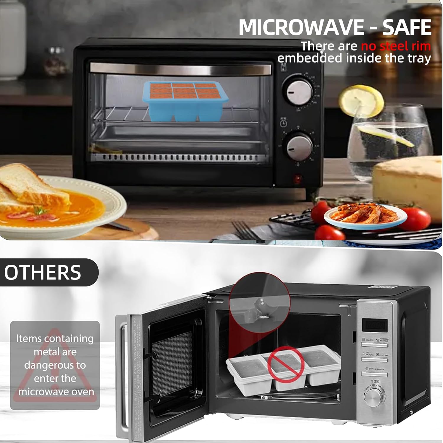 2 Tbsp Silicone Freezer Molds - Perfect for Storing Garlic, Herbs, Ginger, Pesto, Tomato Paste, Lemon Juice,Vegetable Purees,Purees and More - Silicone Food Freezer Tray (Blue 4 Pack)