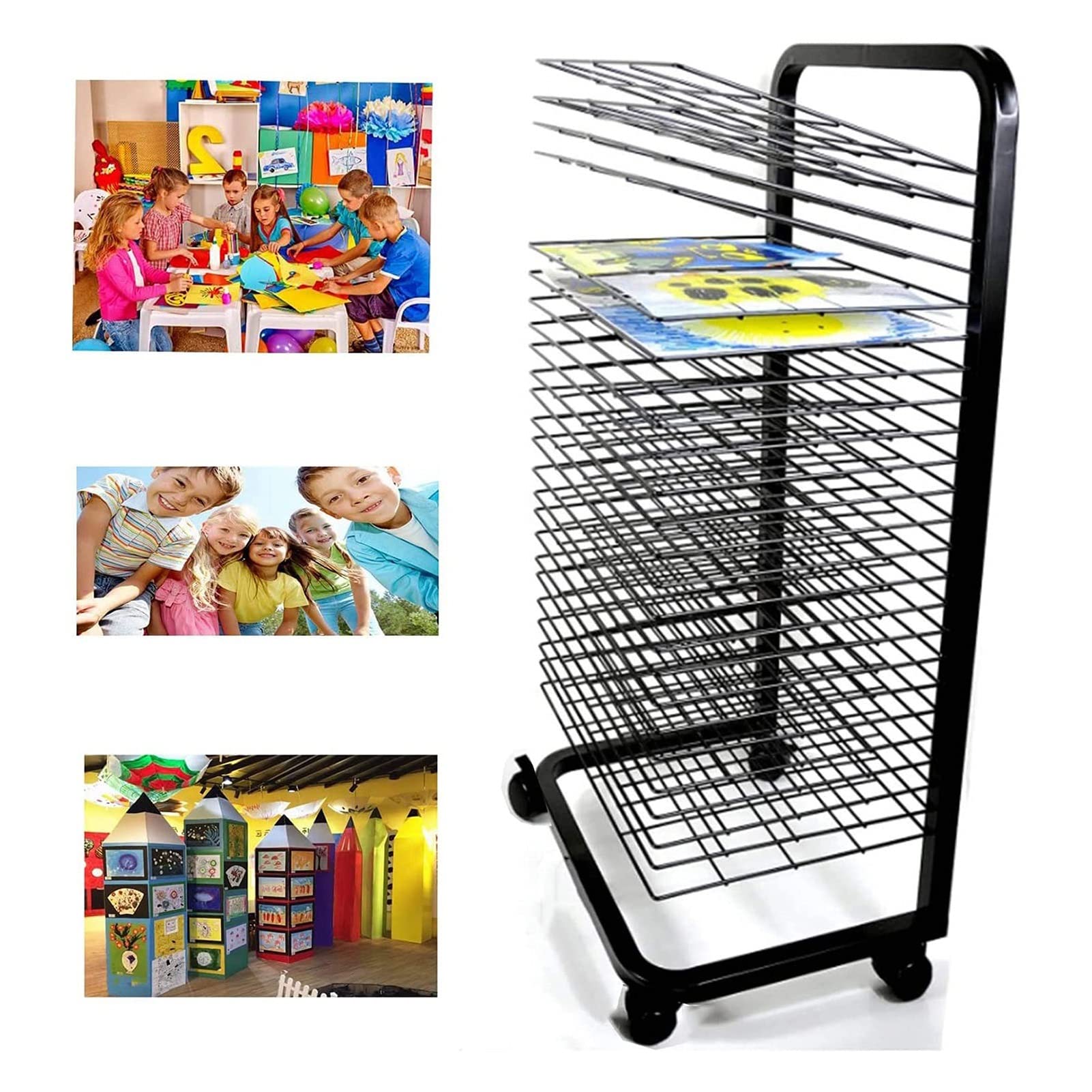 Aioneer Art Drying Rack - Artwork Storage Display Rack, Drying Rack, 25/35-Shelf Mobile Art Drying Rack With Wire Shelves For Works Of Art, Black Powder Coated Finish,Ideal For Schools A,25,layer