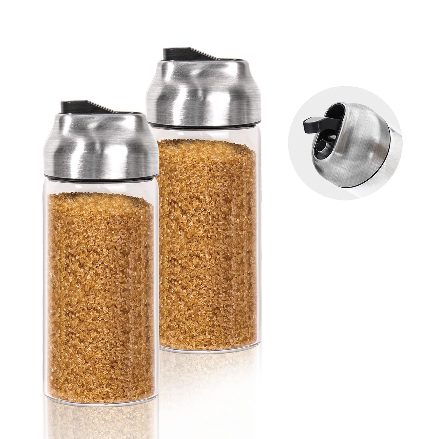 Juego de agitador dispensador de azúcar de vidrio para café, té, leche, 14 onzas, (paquete de 2)