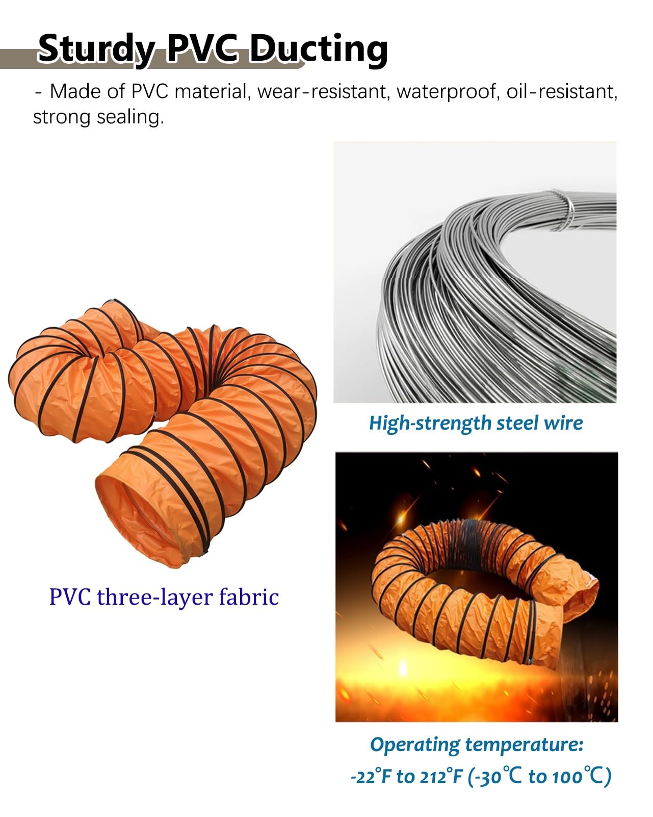 Tubo flessibile regolabile per ventilazione HVAC, cucina/ristorante, tubo di sfiato per ventilatori di scarico, diametro 450 mm, lunghezza 2 m / 6.6ft