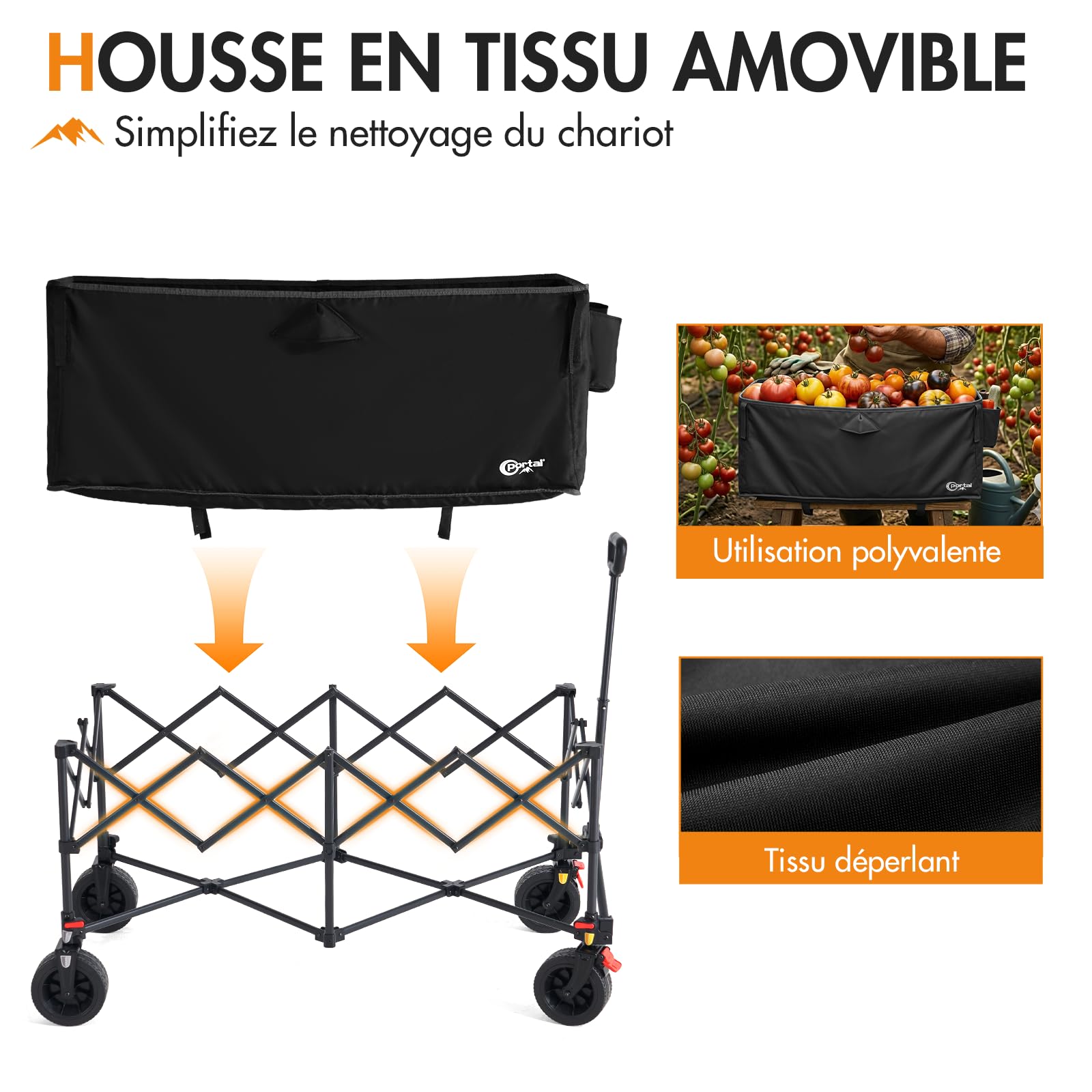Portal Chariot de Transport Pliable XXL 300L Capacité 150kg Roues Tout Terrain 360° Frein Double Poignée Réglable Idéal pour Jardin Plage Camping et Courses Nior