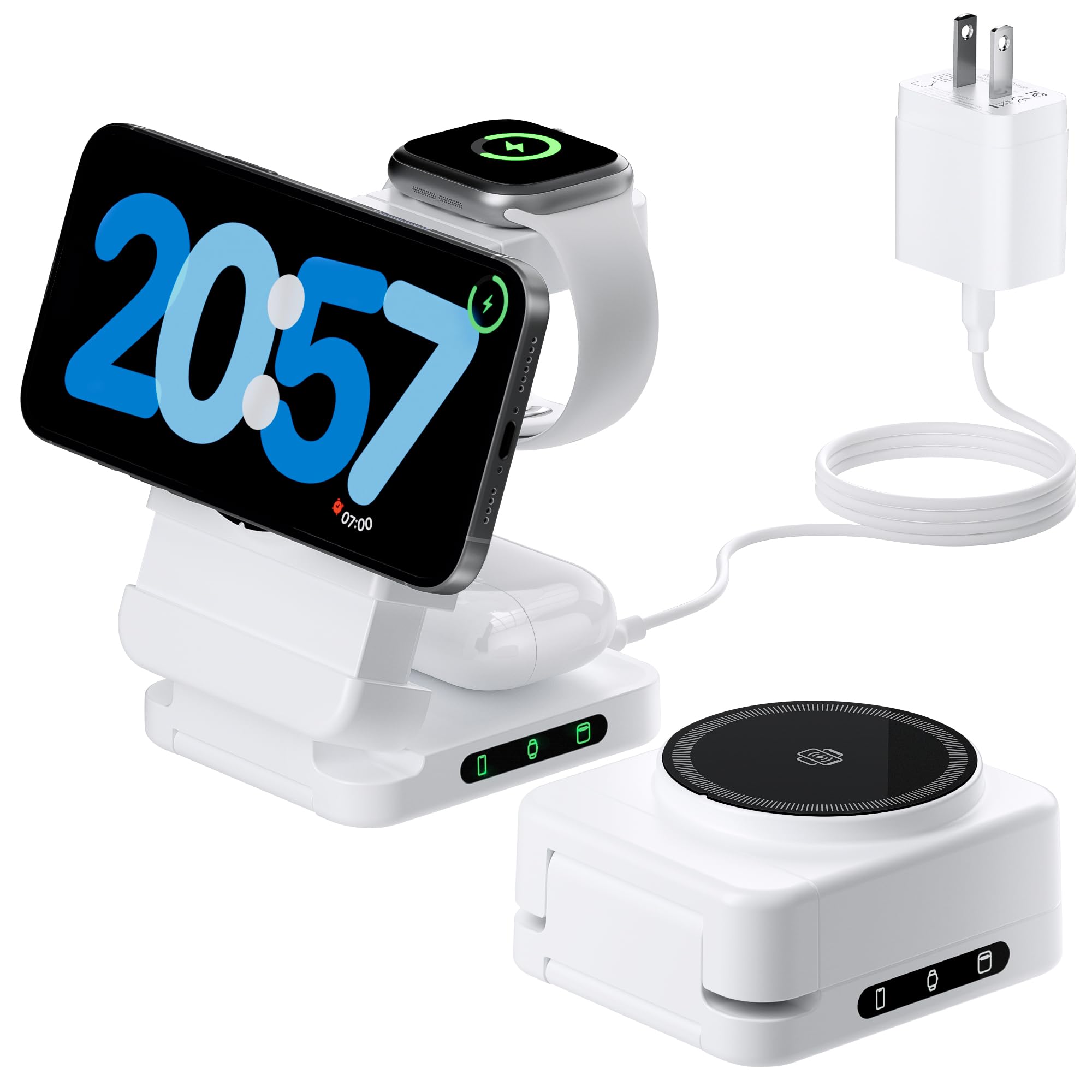【2026 Upgraded】 Wireless Charger 3 in 1, Foldable Wireless Charging Station, Travel Magnetic Charger Stand, Nightstand 15W Charging Station for iPhone