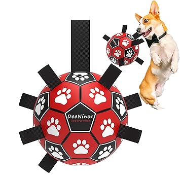 DeeNiner Dog Toys Soccer Ball with Grab Tabs, Interactive Dog Toys, Rubber Ball, Dog Water Toy, for Indoor and Outdoor Play, Funny Dog Toys for Small & Medium Dogs