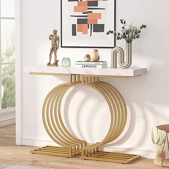 Tribesigns Faux Marble Gold Console Table, Modern Geometric Entryway Sofa Table, 40 Inch Narrow