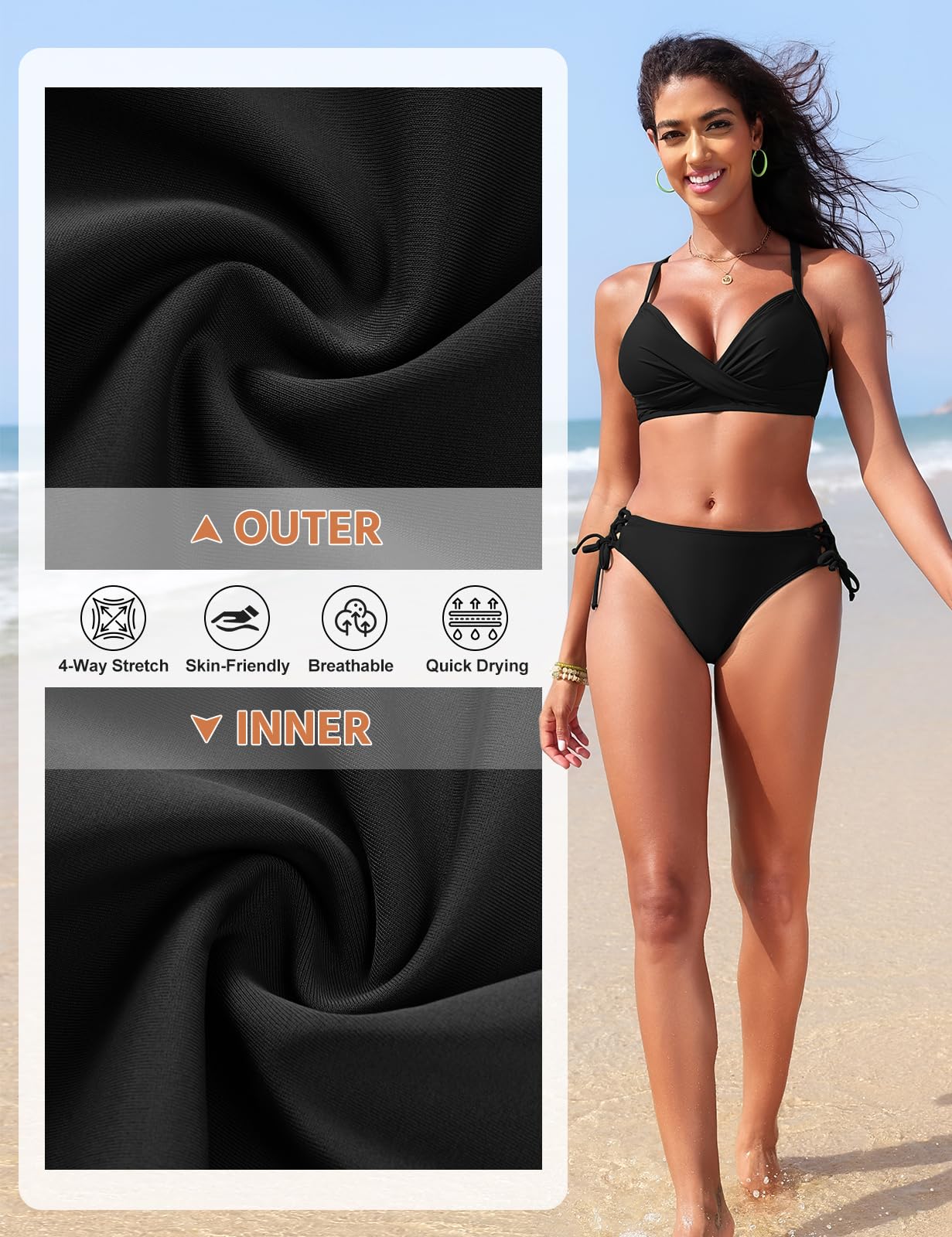 Nadeer Bikini Damen Set Push Up Bikinis Zweiteiliger Sexy Twist Front Crossback Mittlere Taille Bademode Badeanzug mit Seitliche Schnürung Swimsuit Sport Strand