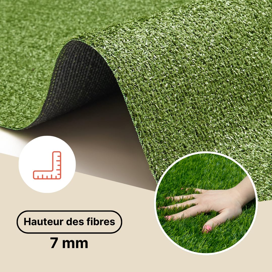 TAPISO Canyoo Gazon Synthétique Extérieur au Mètre Tapis Gazon Pelouse Artificielle Terrasse Balcon Jardin Vert Résistant aux Intempéries Épaisseur 7 mm 133 x 750 cm