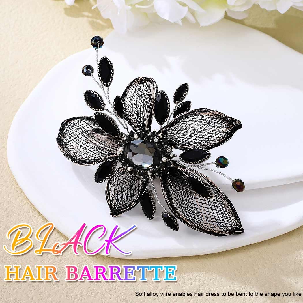 CASDRE Rhinestone Bridal Hair Barrette Black Leaf Bride Wedding Hair Clips Crystal Hair Accessories for Women and Girls - Image 3