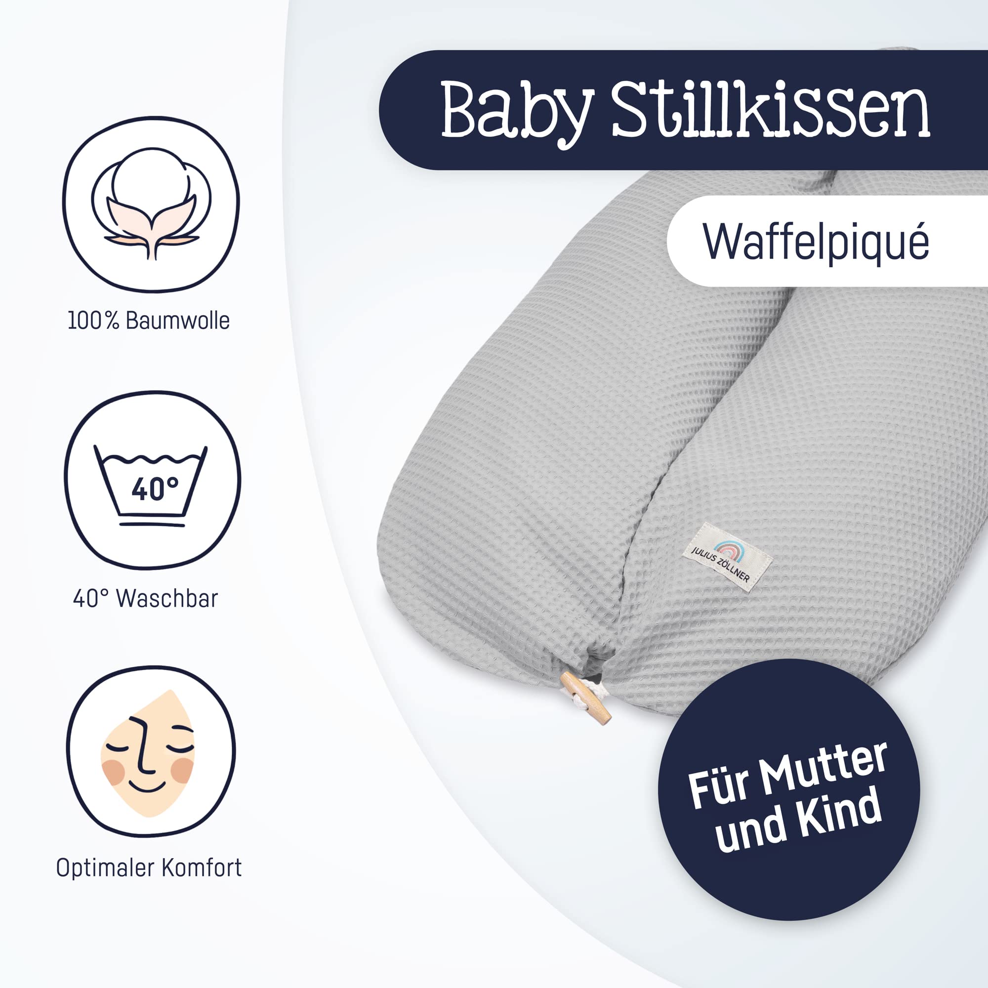 Julius Zöllner Classic voedingskussen ca. 190 cm | vulling 42 liter EPS-microparels | Made in Germany | overtrek van 100% katoen | Oeko-Tex® standaard 100 | Mountain Bear