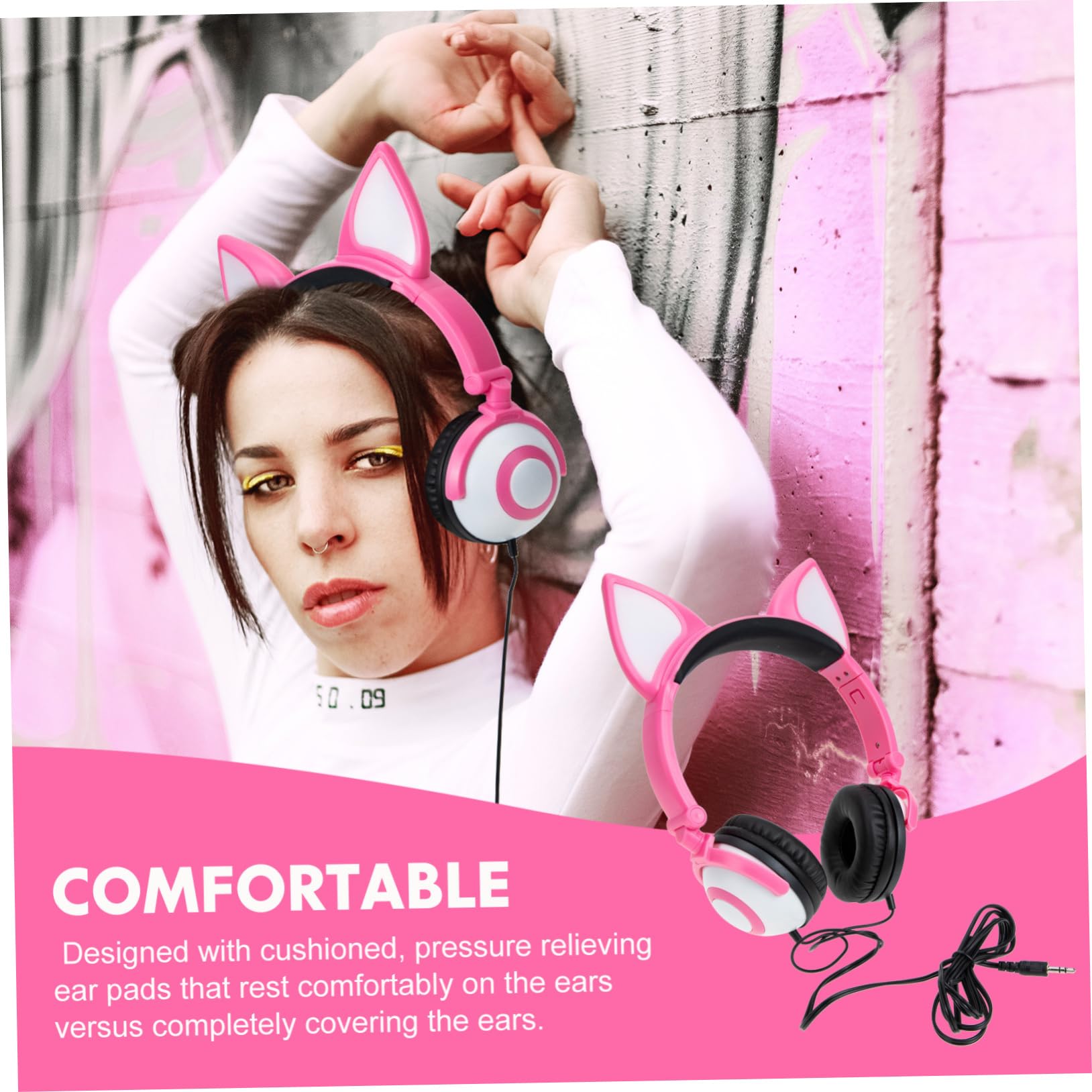 HOMSFOU Cuffie Luminose Cuffie Cablate Con Cancellazione Del Rumore Sopra L'auricolare Stereo Cablate Sull'auricolare Per Bambini Auricolari Per Il Fitness Pvc Rosa