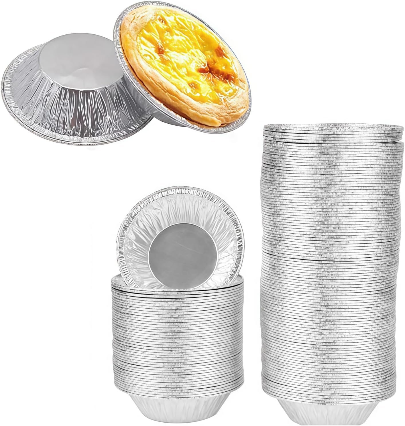 100 Pcs Silver Mini Pie Tins, Round Tart Pie Foil Pans, Aluminum Foil Tart Pans,Individual Serving Pan for Baking