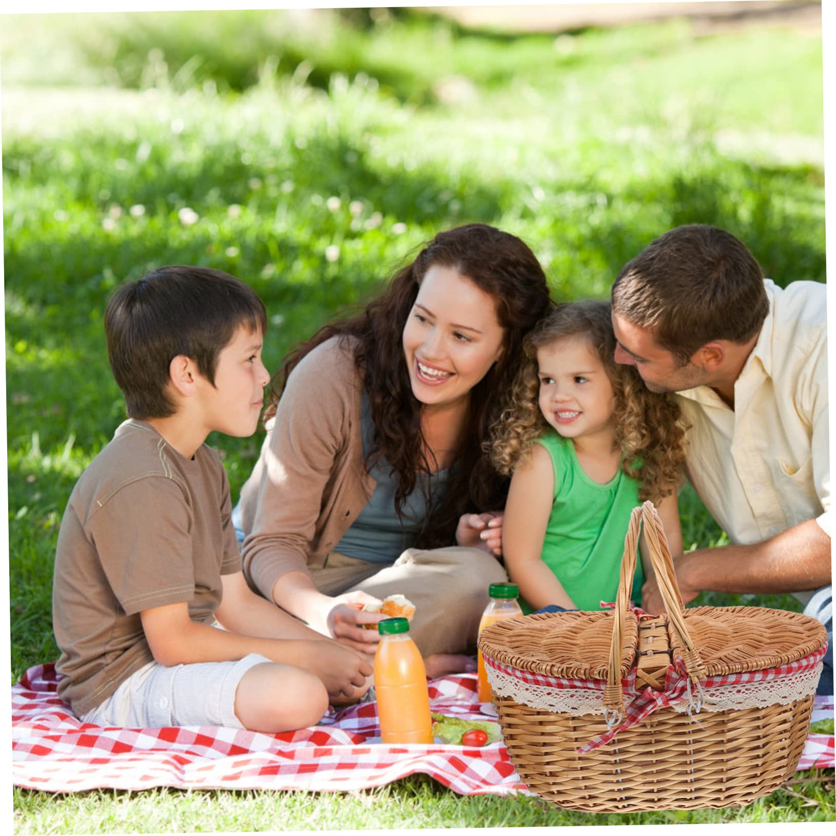 Happyyami Cestino da Picnic in Vimini Naturale con Doppia Maniglia e Coperchio Basket Intrecciato Rustico per Picnic all Aperto Campeggio Conservazione di Frutta e Verdura Dimensioni
