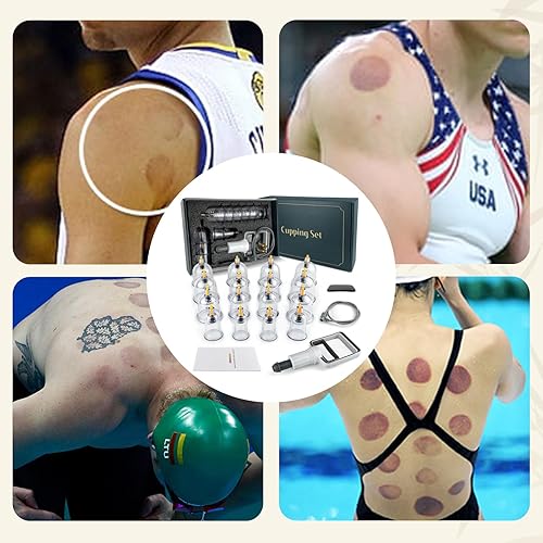 Vista 6 de Kit de ventosas para terapia de masaje, juego de 16 tazas de masaje profesional con bomba manual, juego de terapia de ventosas al vacío para reducir