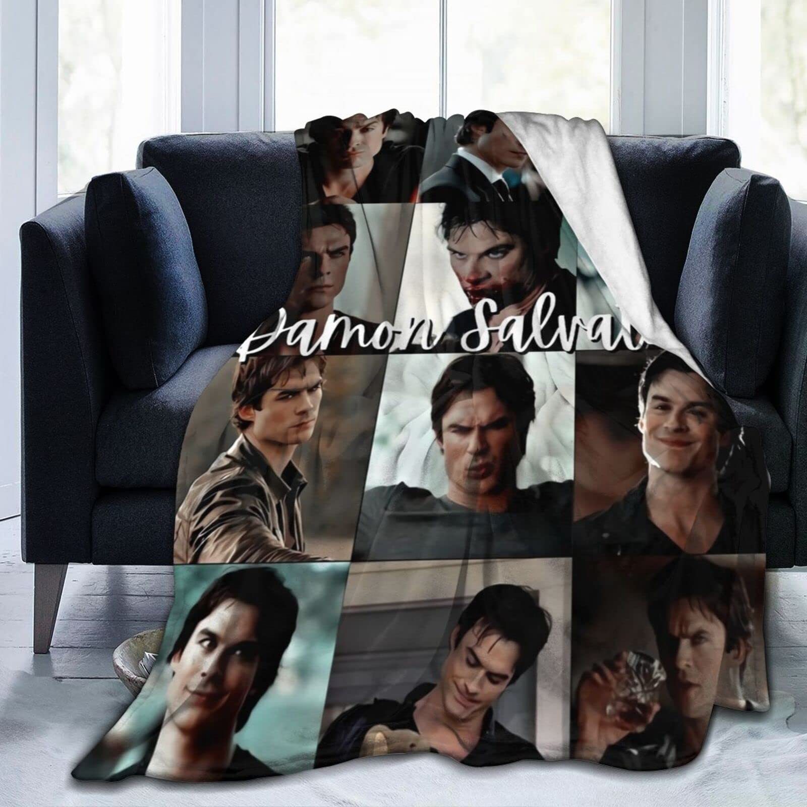 Djngn Women's Black Cozy Plush Damon Thow Blanket Salvatore Flannel Blanket,Bedding Warm Fleece Soft Blanket For Sofa Couch Living Room Office Car Camp Beach Blankets 60"X50"