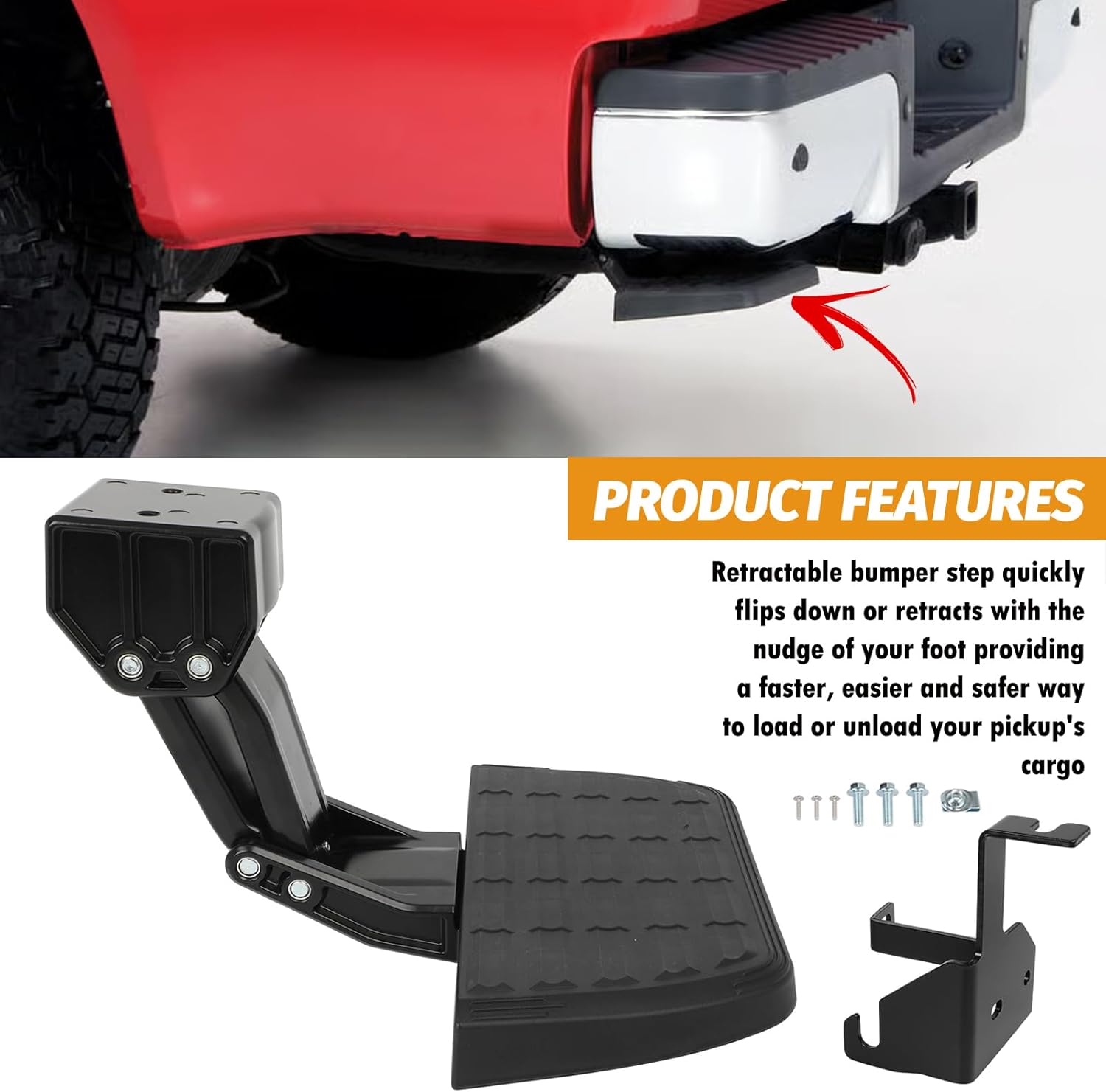Bed Step Retractable Bumper Step Compatible with Jeep Gladiator JT 2020 2021 2022 2023 2024 3.6L 5.7L Rear Bumper Tailgate Step Replaces# 7532601A 75326-01A