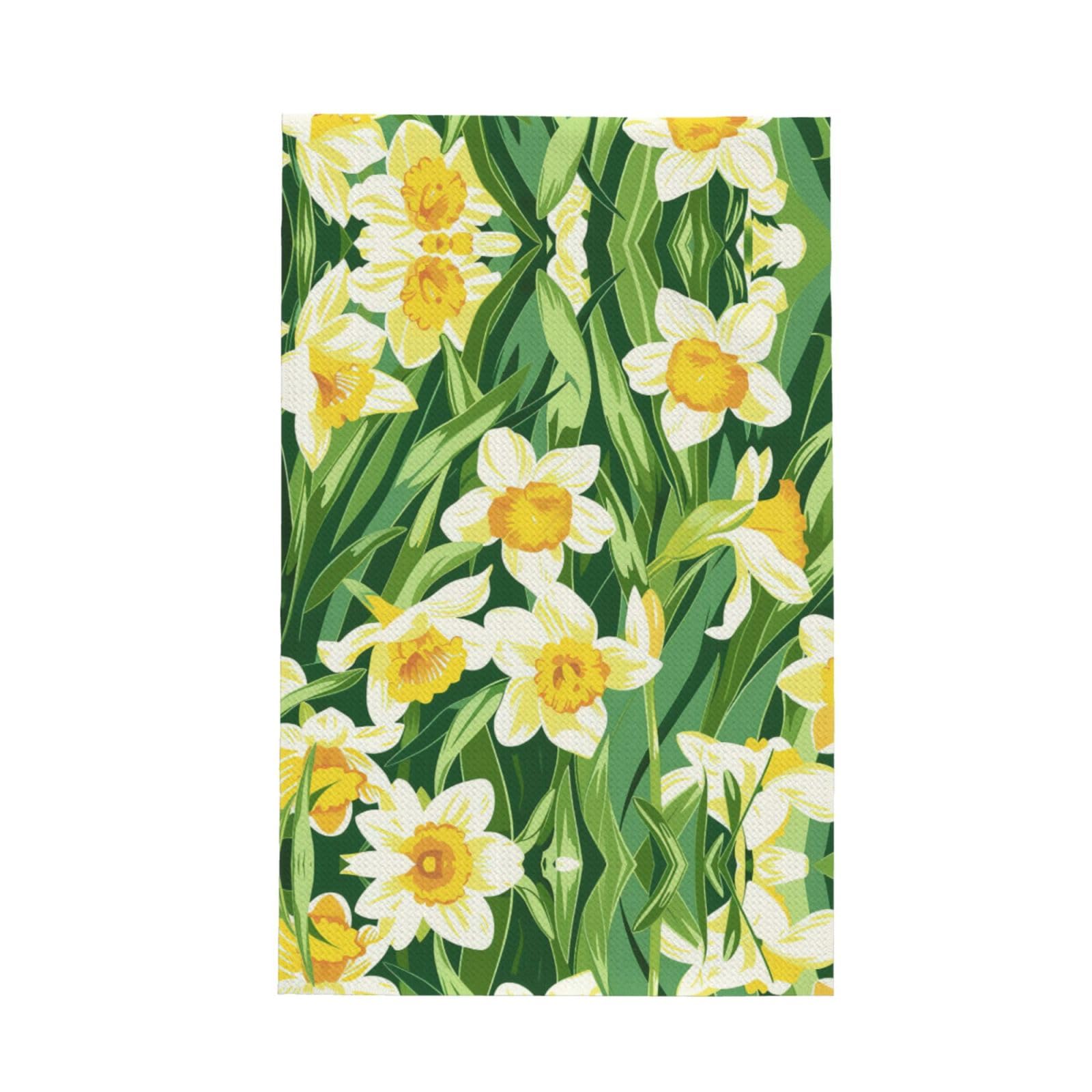 Xxahnbm Black Bright Golden Flowers Print Waffle Kitchen Towel,Absorbent Hand Towel