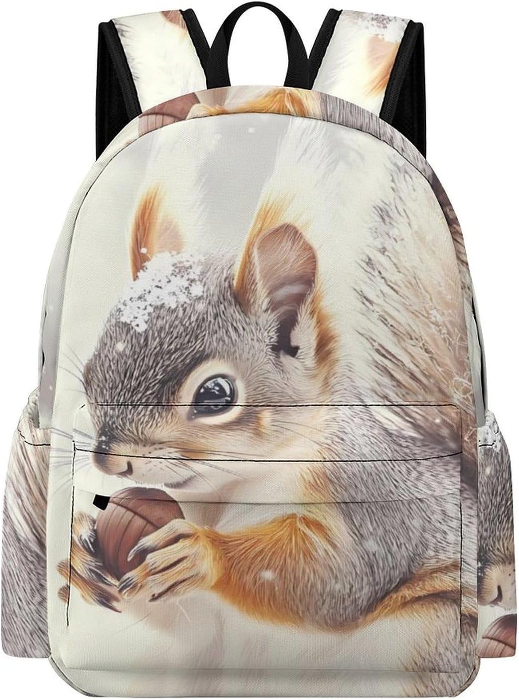 Squirrel In Snows Day Travel Backpack Casual Daypack Lightweight Shoulder Bag with Front Pocket