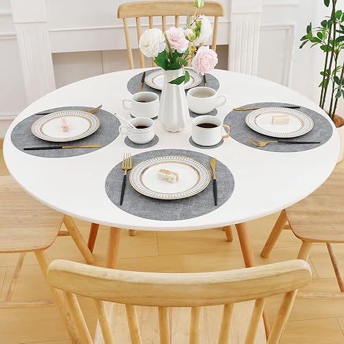 Miniatura 8 de Homaxy Manteles individuales y posavasos redondos de piel sintética, lavables de doble cara, lavables y resistentes al calor, tapetes de comedor