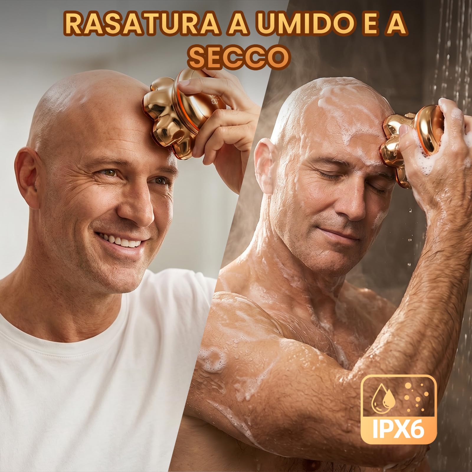 MAXGROOM 7D Rasoio Testa Calva 2 Velocità 7000RPM & 6600RPM, 2026 Rasoio Elettrico Capelli Uomo Rasa Capelli Uomo a Zero Assoluto, Shaver Capelli, Regalo per Papà e Marito (Oro)