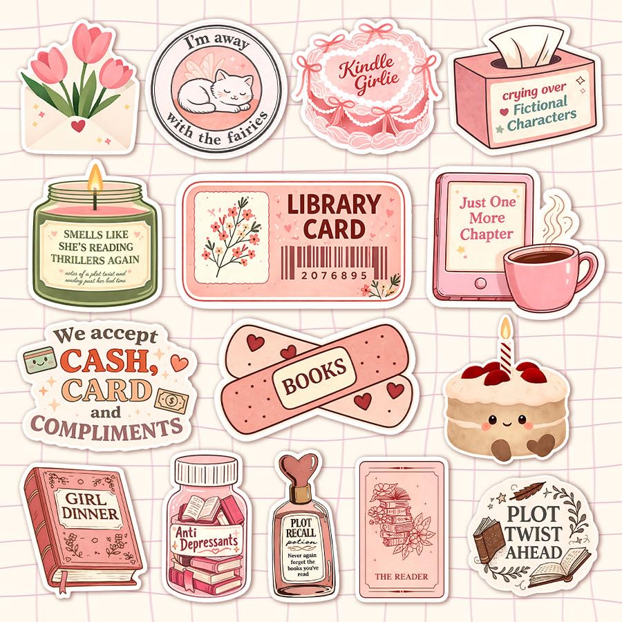 Cadeaux amusants pour femmes et vers de bibliothèque : lot de 15 stickers esthétiques