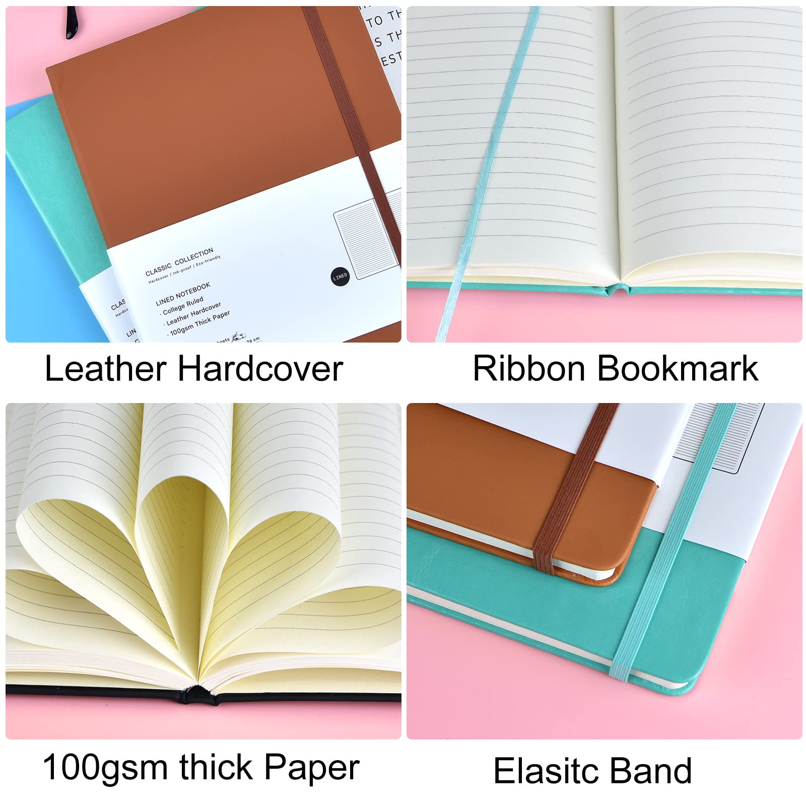 Coopay Confezione da 6 quaderni B5 a righe, con copertina rigida classica, per ufficio, casa, scuola, lavoro, per scrivere appunti, 25,9 x 19,1 cm, carta spessa 100 g/m² (multicolore)