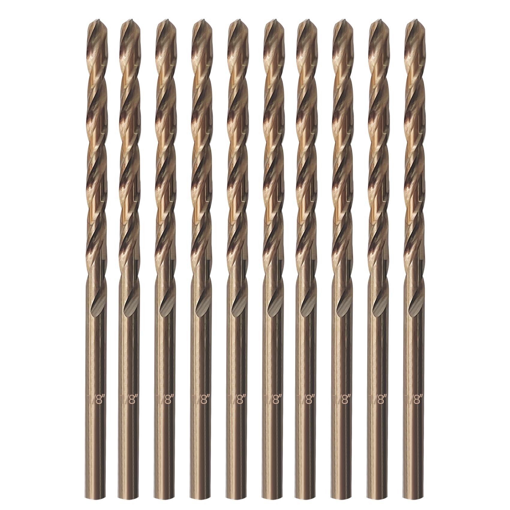 Cobalt Drill Bit 1/8" Twist Drill Bits, M35 High Speed Steel Jobber Length Drill Bit, 135 Degree Tip for Hard Metal, Stainless Steel, Cast Iron with Index Storage Case, Pack of 10 pcs
