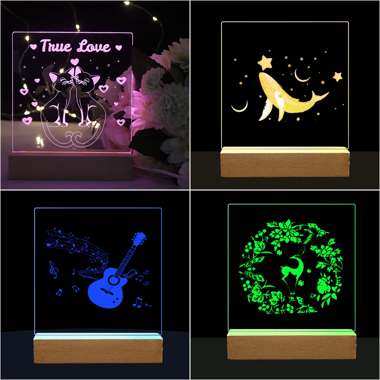 Gotrain 2 Stks/4 Stks LED Lights Display Base, Houten Rechthoek Display Voetstuk Art Lights Display Stand 1 m Lijnlengte voor 3 mm Dikke Acryl Plaat Glas Plaat Hars Art (zwart, 2 stuks