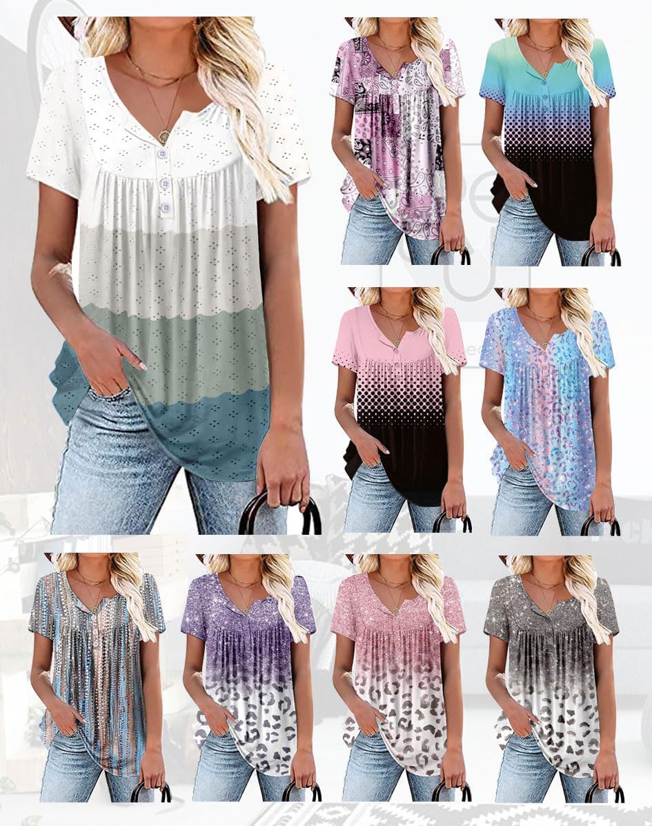 Womens Summer Plus Size Tops Blouses Short Sleeve Shirts Lace Pleated Tunic Tops M-4XL - Image 2