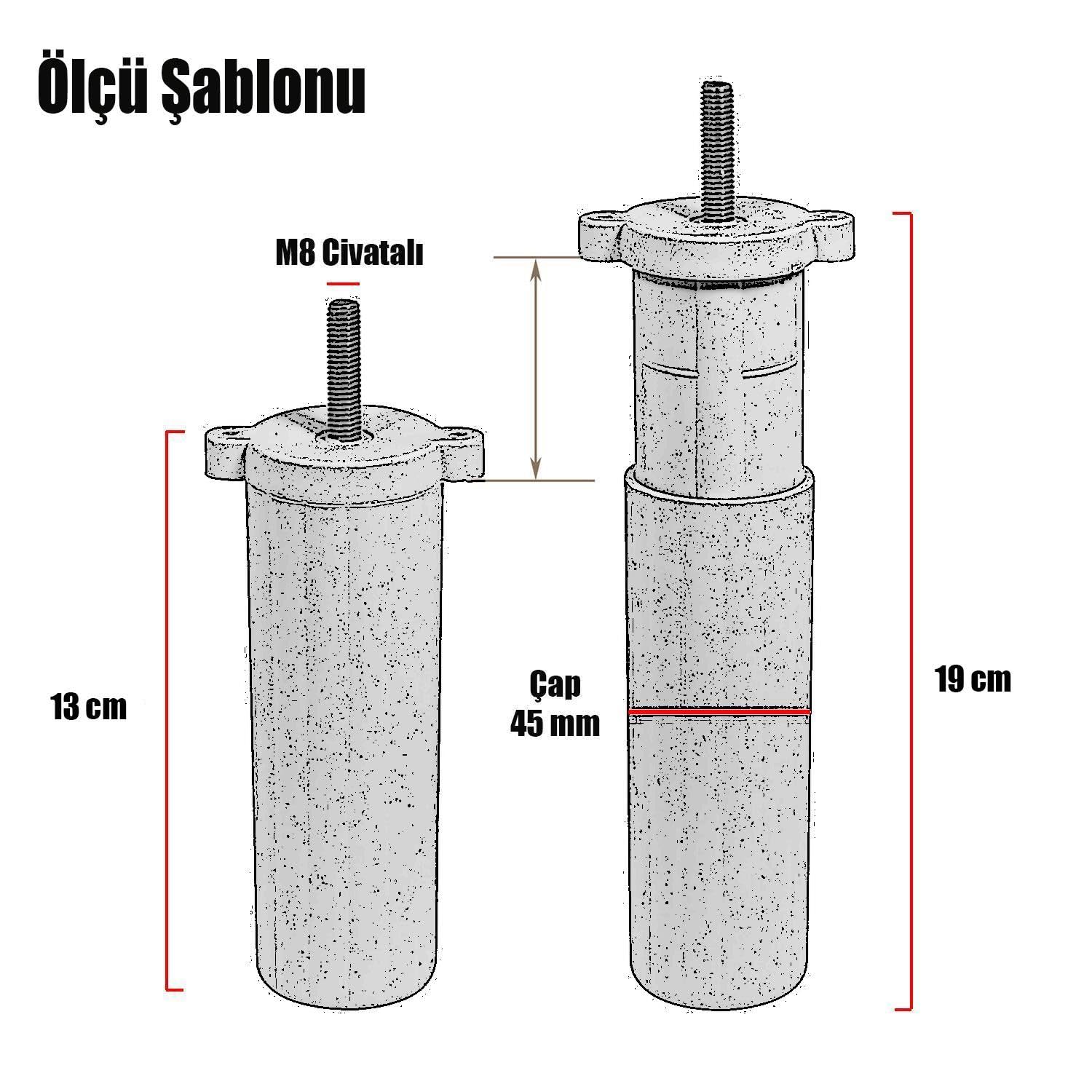 Badem10 Kale 6'lı Set Mobilya TV Ünitesi Çekyat Koltuk Kanepe Destek Ayağı 15 cm Siyah Baza Ayak M8 Civatalı