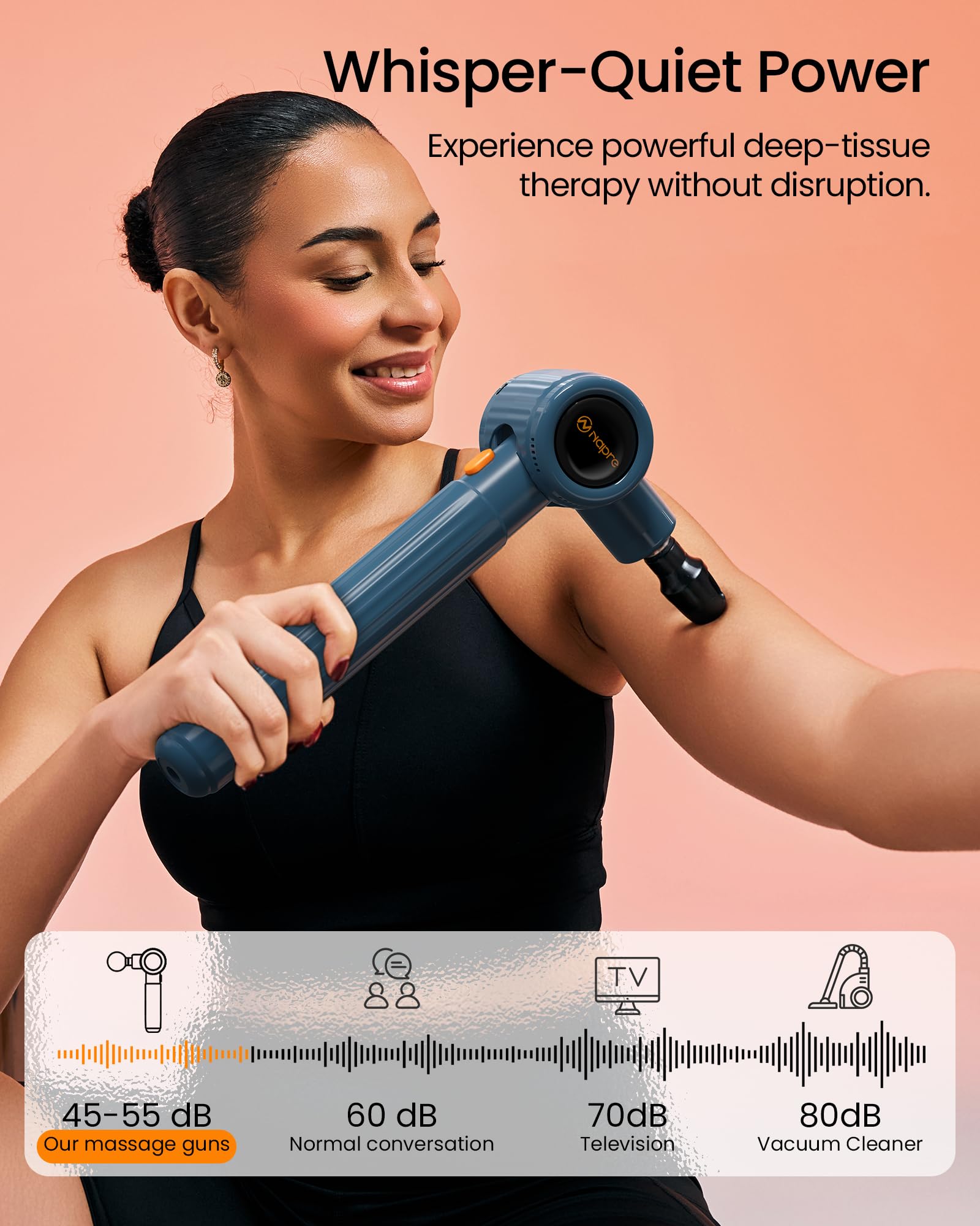 Pistola de Masaje Muscular con Calor y Luz Roja Terapia,Napre Pistola Masaje Muscular con Mango Largo y 3 ángulos Ajustables,Massage Gun Pistola Masajeadora,Masajeador Muscular Cervical Espalda,Azul
