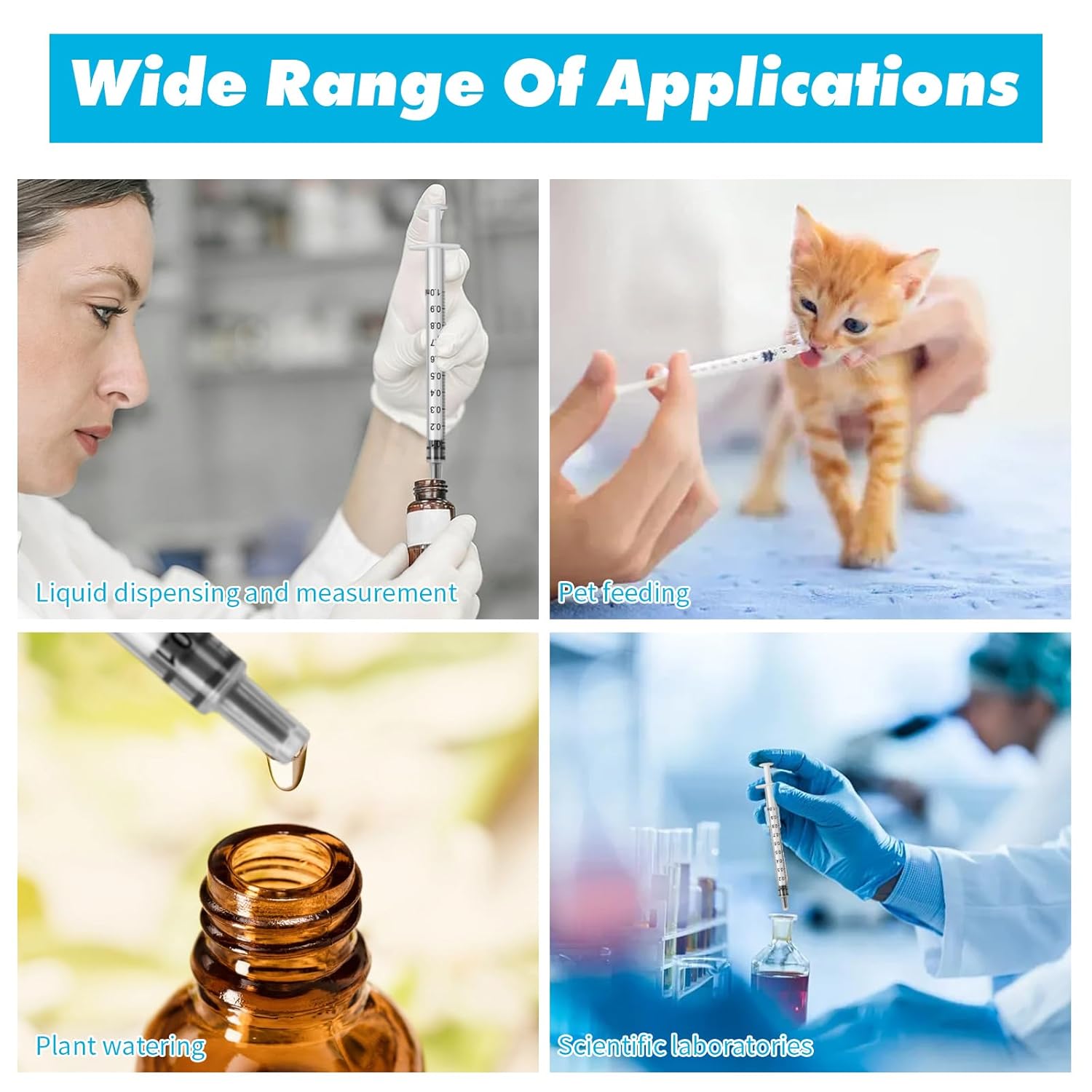 Plastic Syringe, Plastic Syringes Without Needle, Set of 100 1ml Syringes with Lid, Sterile Plastic Syringe for Kitchen, Pets, Liquid Refill and Measuring