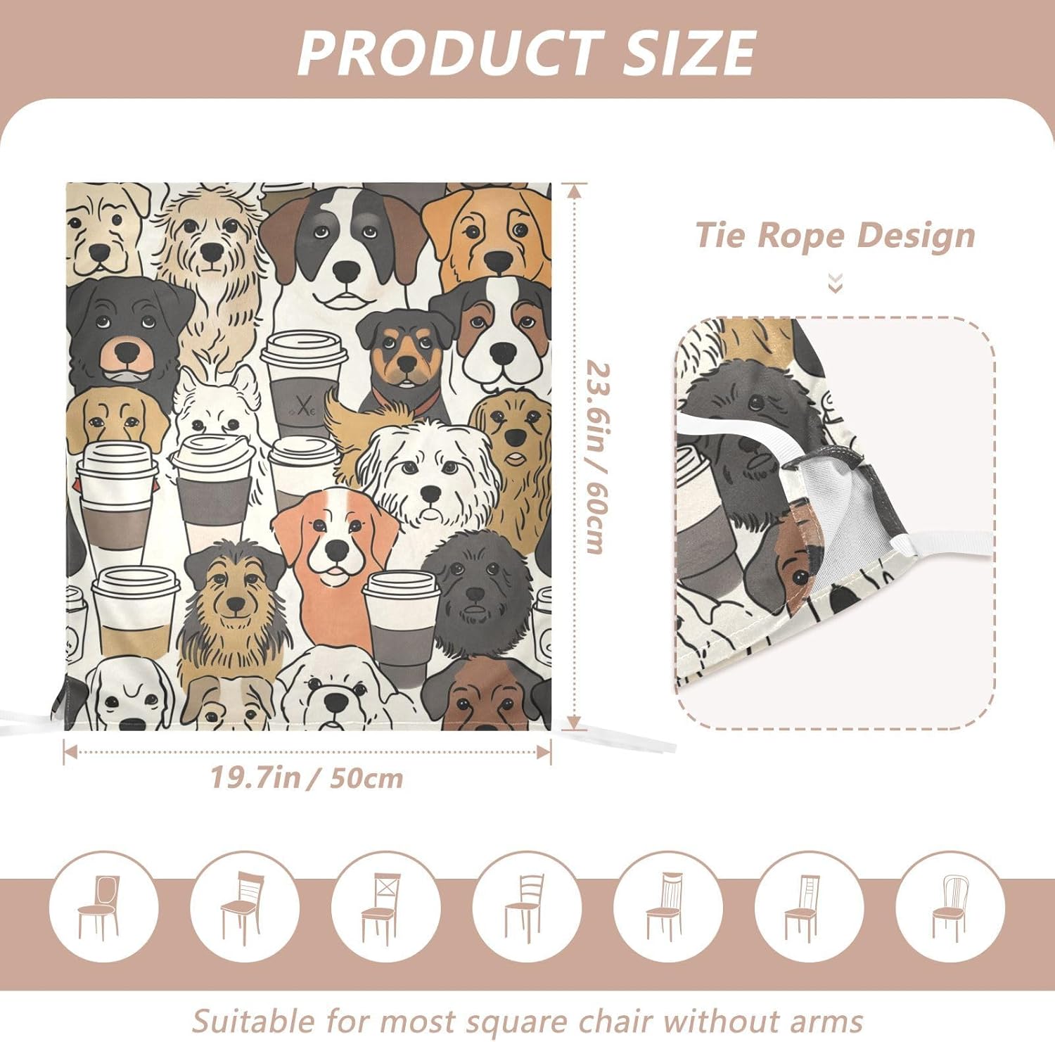 ALAZA Dogs and Coffee Cups Chair Back Cover Set of 6, Washable Reusable Removable Chair Slipcovers Decorative Chair Cover for Home Kitchen Wedding Party