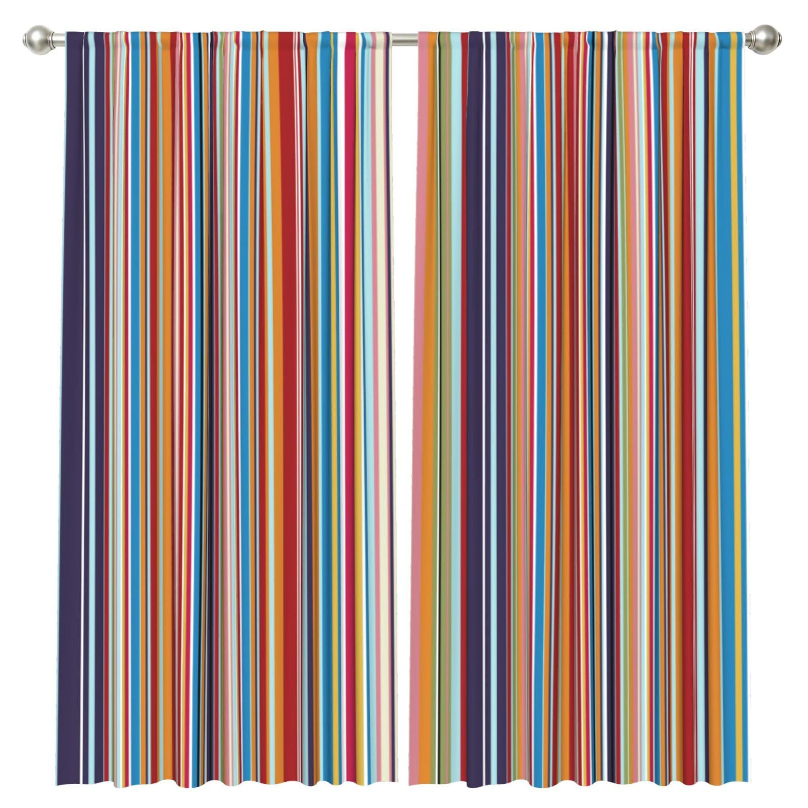 InOmak Multi Coloured Stripes, 2 Panels Window Curtains 52 x 84 Inch Blackout Curtains for Living Room Bedroom