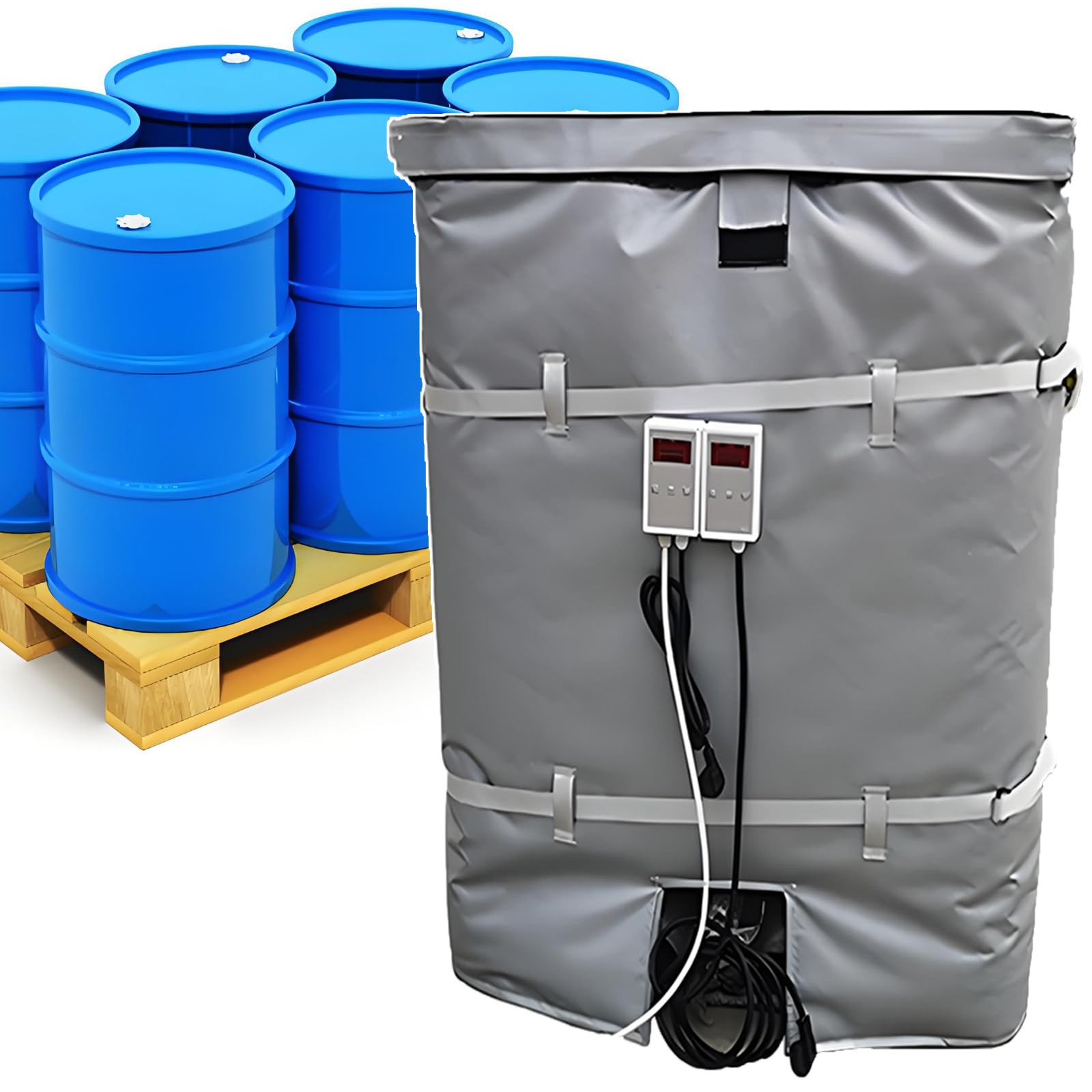 2000 W IBC Drum Heater Blanke, 55 Gal / 275 Gal Koc grzejnika bębna 0~120℃ Regulowany pasek grzejnika wiadra olejowego, materiały izolacyjne Bęben olejowy Koc elektryczny 55 gal/200 l