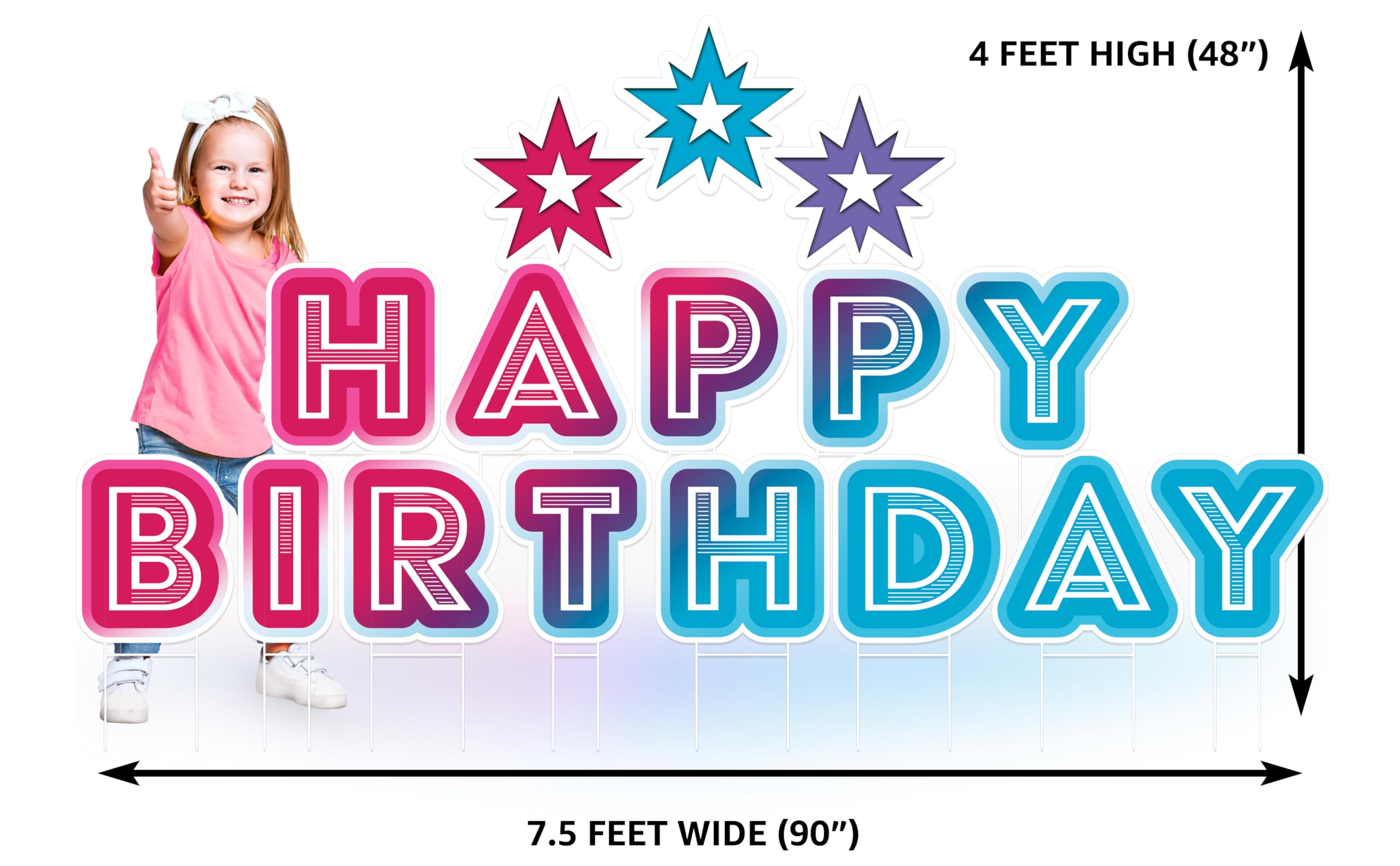 Yardilio 'Happy Birthday' znak ogrodowy - nie blaknie ani nie łuszczy się baner urodzinowy 3 w 1 - żywy kolor, odporny na warunki atmosferyczne i wielokrotnego użytku - trwałe słupki ze stali