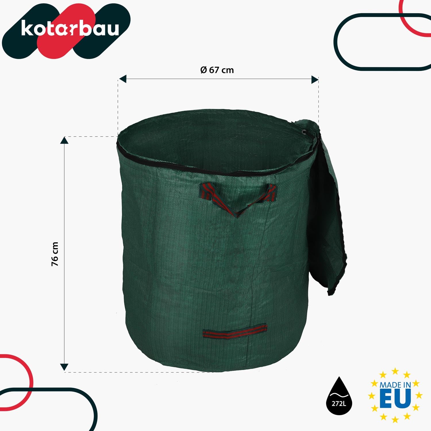 KOTARBAU® 5-częściowy zestaw worków na odpady ogrodowe z zamkiem błyskawicznym, pojemnik na zaprawę 272 l, worek na rośliny, worek na liście, worek na odpady ogrodowe, worek na odpady ogrodowe