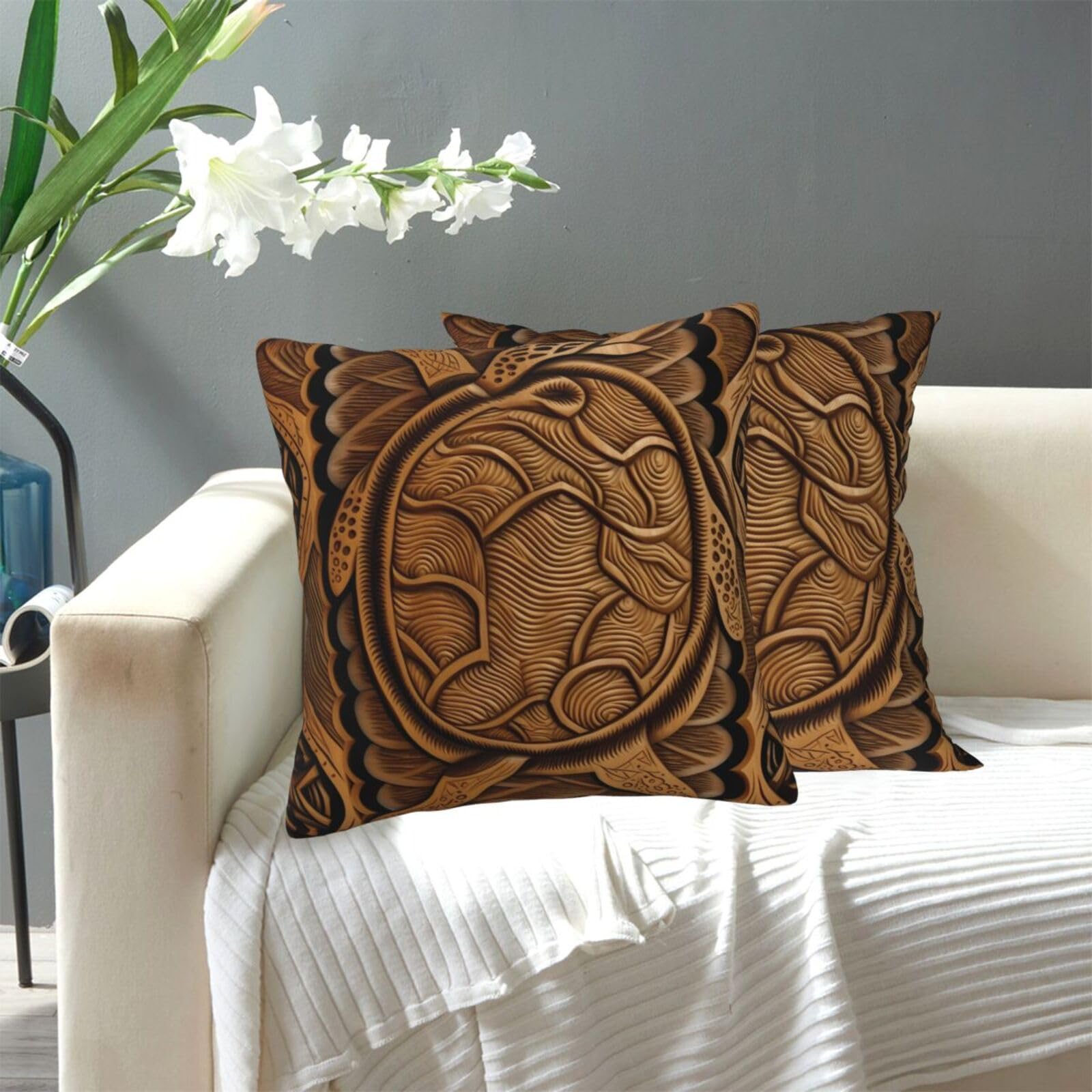 FekiLoot Decorative Throw Pillow Covers Modern Farmhouse Pillowcase Double Sided Cozy Cushion Cover for Sofa Couch Bed 16"X16" Hawaiian Tapa Honu Turtle