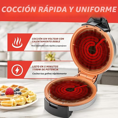 Miniatura 4 de Gourmia Waffle Maker belga - Diseño compacto con almacenamiento vertical, café ajustable y platos de cerámica antiadherentes fáciles de limpiar,