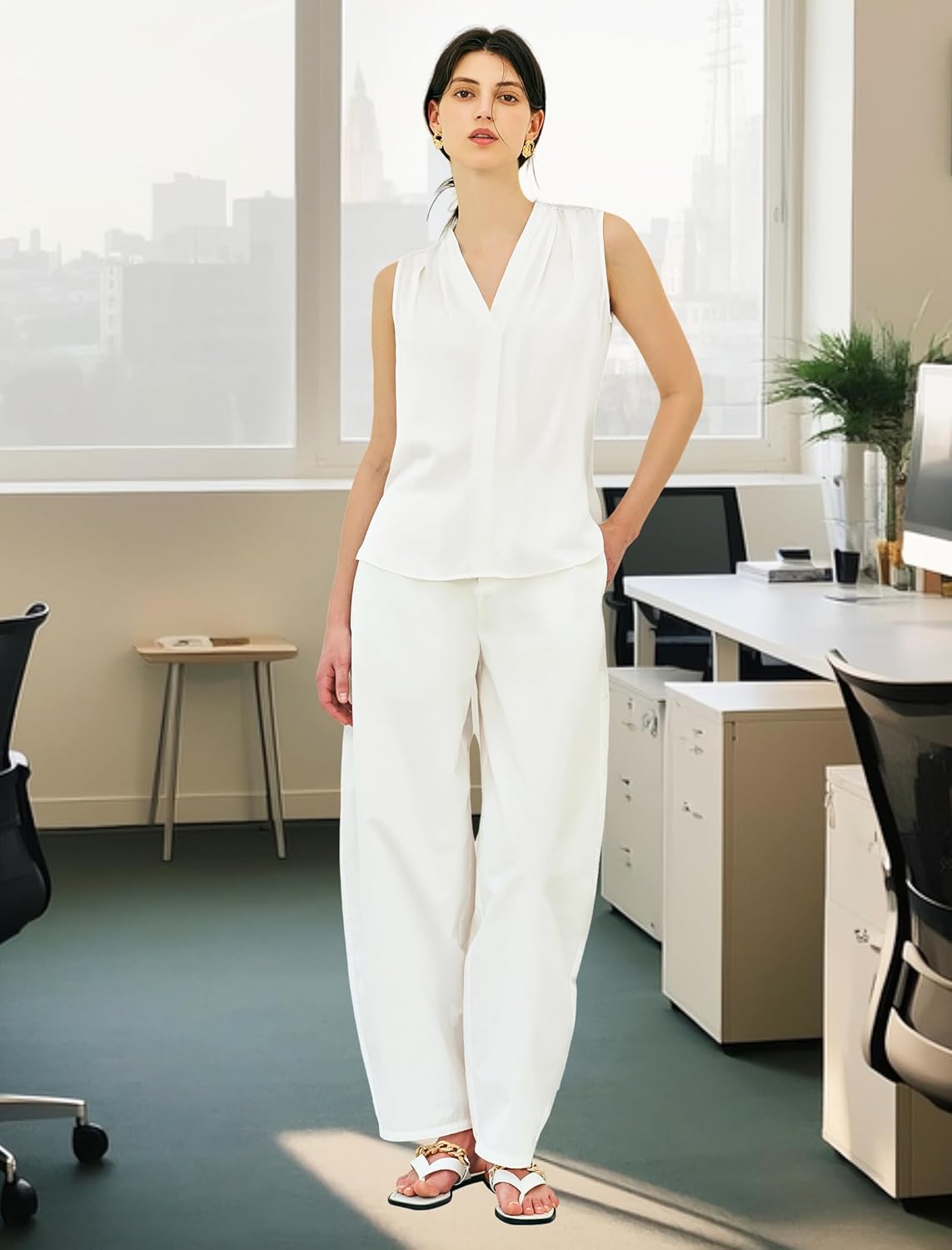 COLD POSH 19MM Mulberry Silk Blouse for Women Sleeveless V Neck Shirts Dressy Casual Womens Top for Office - Image 3