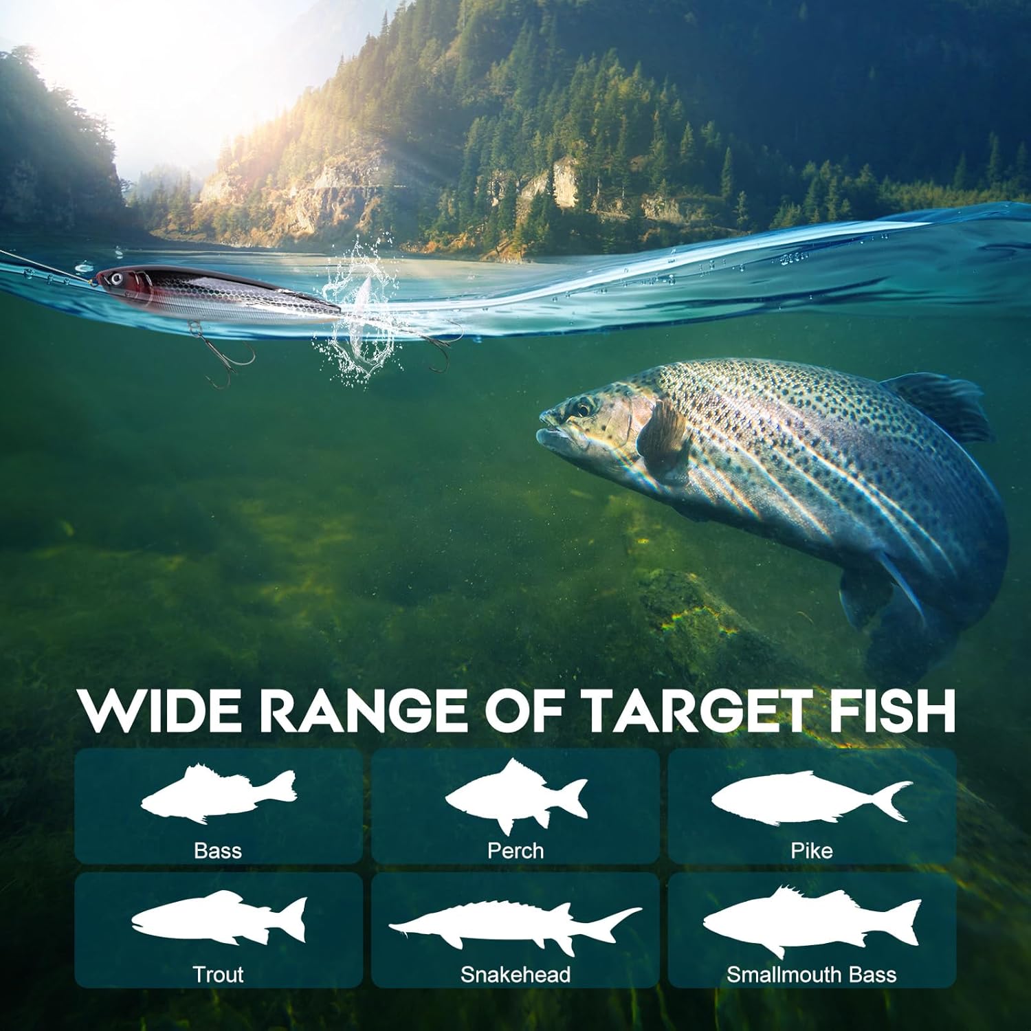 Goture Topwater Fishing Lures, Bass Popper Lure Kit, Top Water Plopper Fishing Lures with Double Blade Rotating Tail, Floating Lure for Freshwater Saltwater Bass Walleye Pike Catfish, Gifts for Men