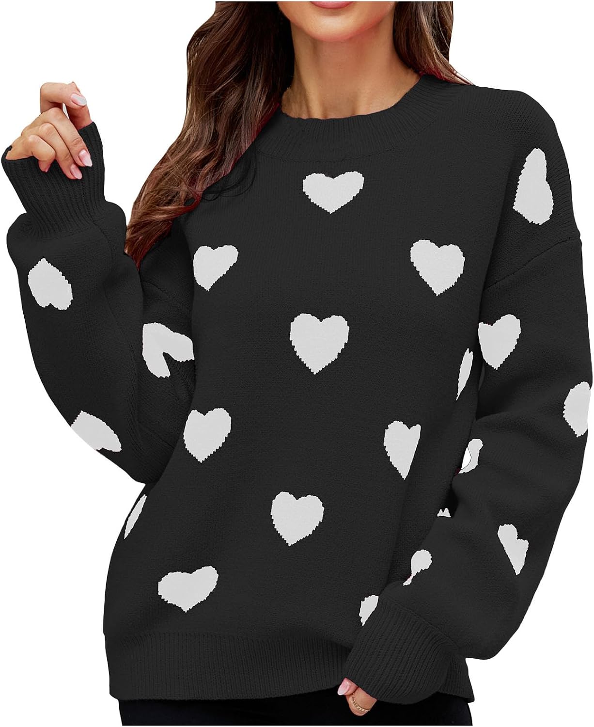 Valentine Sweater for Women Valentines Day Cute Print Knitted Tops Fashion Long Sleeve Crewneck Spring Sweaters