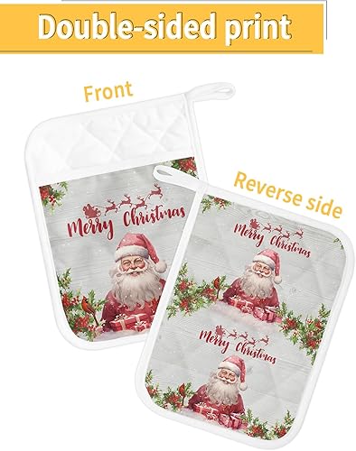 Miniatura 2 de Juego de 4 soportes para ollas de Navidad para cocina, antideslizantes y aislantes de calor, juego de agarraderas de tela de toalla con bolsillo,