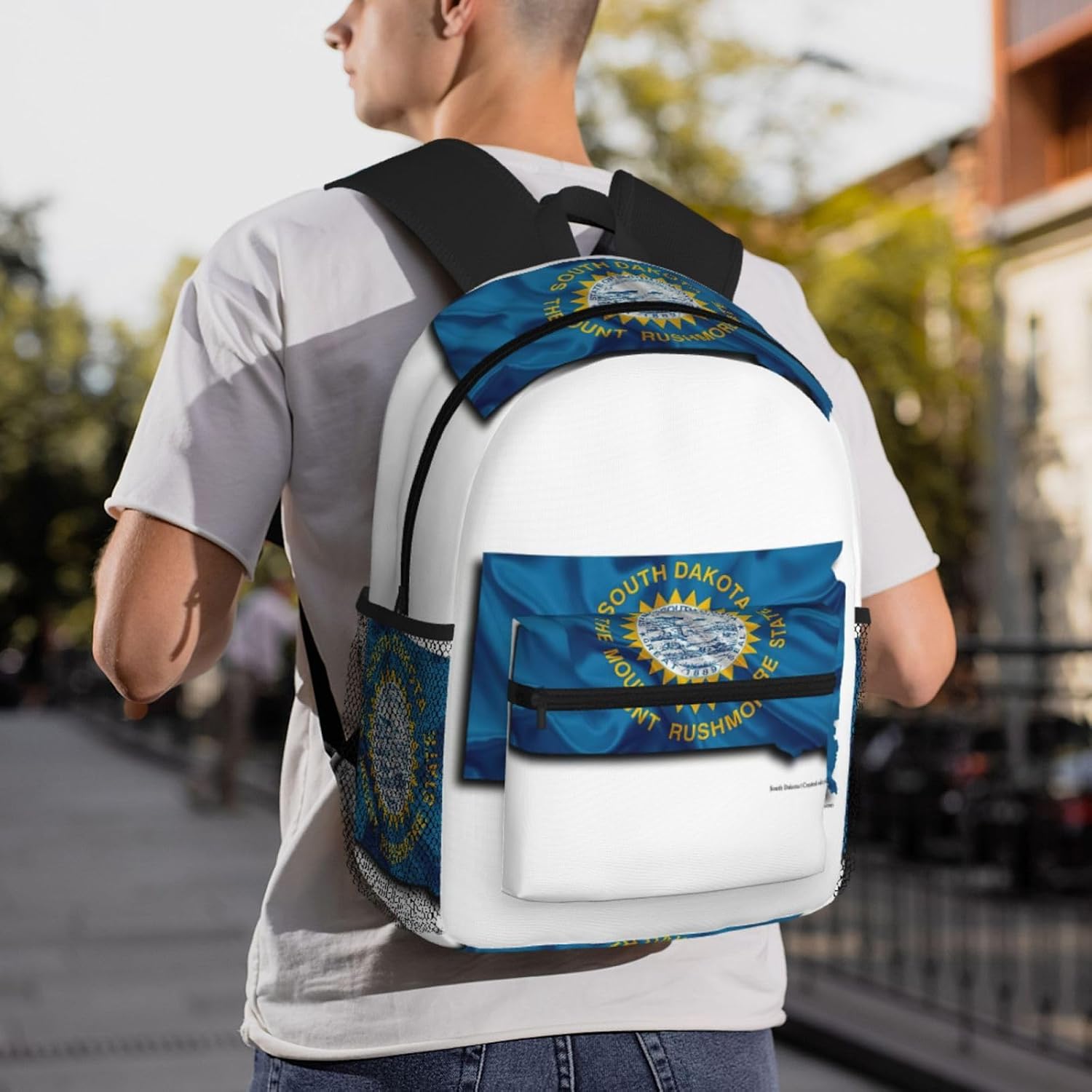 South Dakota Flag Map Backpack Large Sports Bag, Best for Basketball, Soccer, Volleyball, Swim, Gym, Travel